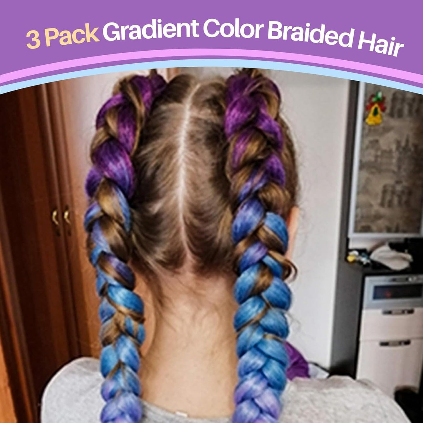 2 Pack Jumbo Braiding Hair - 24Inch Purple-Lake Blue-Light Purple Braiding Hair Synthetic Hair Extensions Rainbow Braiding Hair High Temperature Synthetic Braiding Hair Wedding Makeup Styling