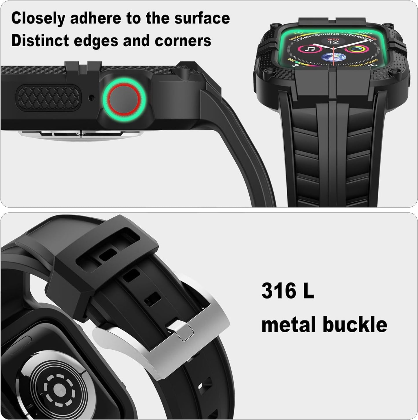 Rugged Watch Band Compatible with Apple Watch Series 9 Band for 45Mm 44Mm 42Mm SE 9/8/7/6/5/4/3 for Men (45Mm/44Mm/42Mm, Black)