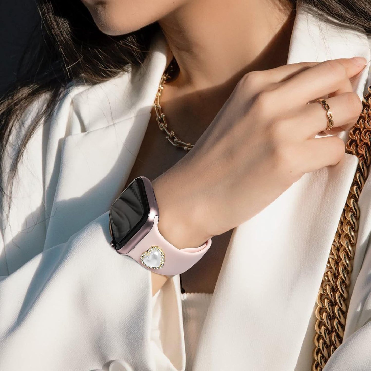 Designer Silicone Watch Band Compatible with Apple Watch 41Mm 40Mm 38Mm 45Mm 44Mm 42Mm 49Mm, Cute Women Iwatch Bracelet Charm Strap, Fancy Wristband for Series Ultra 8 7 6 5 4 3 2 1 SE