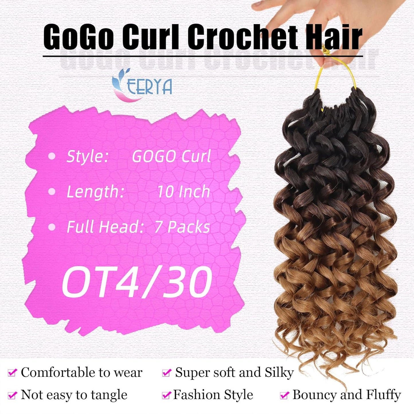 7 Packs Gogo Curl Crochet Hair 10 Inch Short Curly Crochet Hair for Women Water Wave Beach Curl Deep Twist Crochet Braids Synthetic Braiding Hair Extensions(10 Inch, OT4/30)