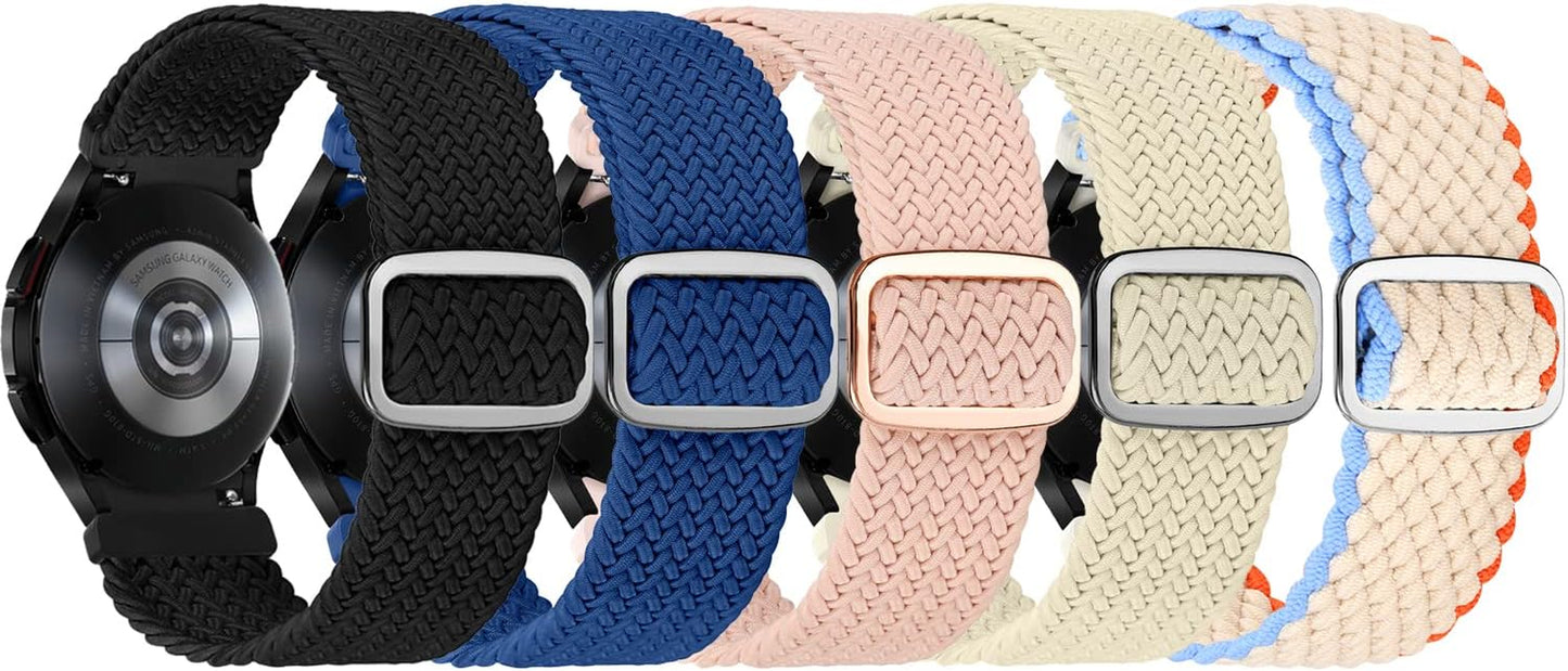 5 Packs Stretchy Loop Bands Compatible with Samsung Galaxy Watch 5/4 40Mm 44Mm/Galaxy Watch 5 Pro 45Mm/Galaxy Watch 4 Classic 42Mm 46Mm,20Mm Adjustable Nylon Braided Straps for Women Men