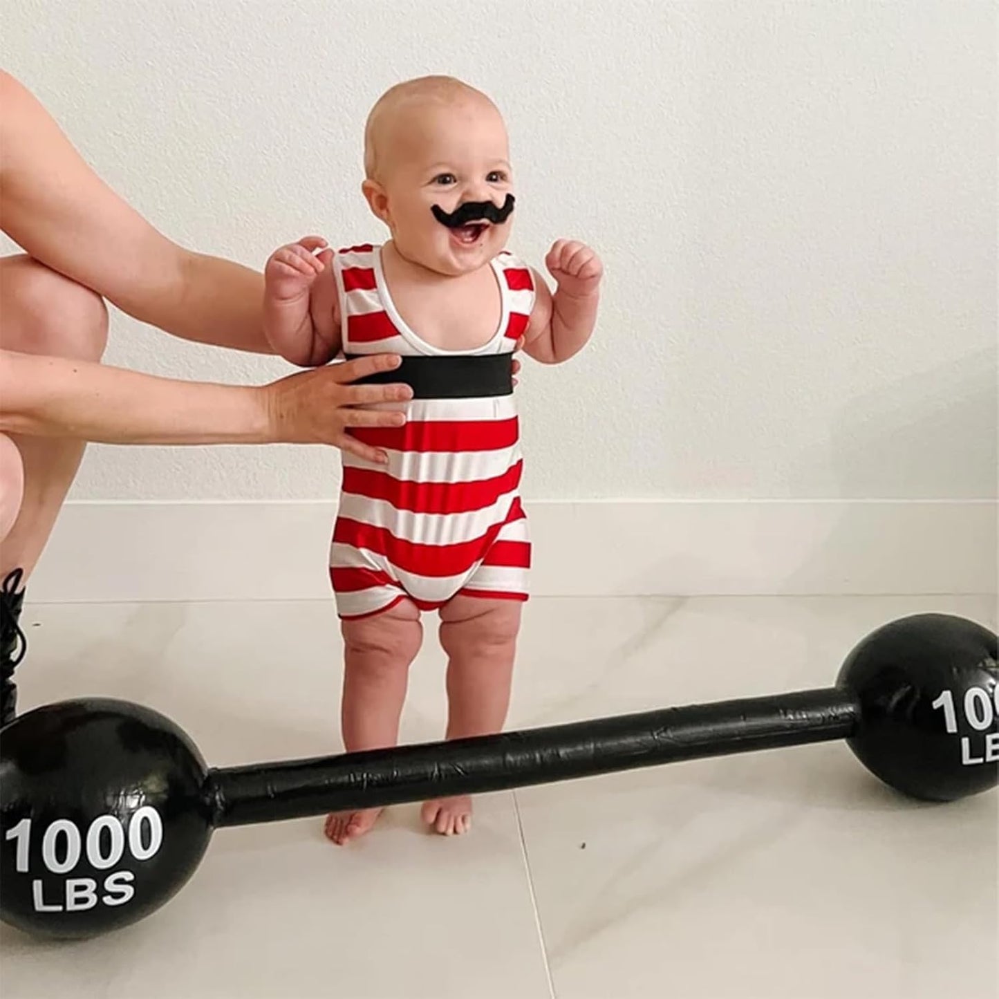 Strong Man Toddler Costume, Red Stripes Sleeveless U Neck Romper Short Jumpsuit with Belt, Halloween Cosplay Costume