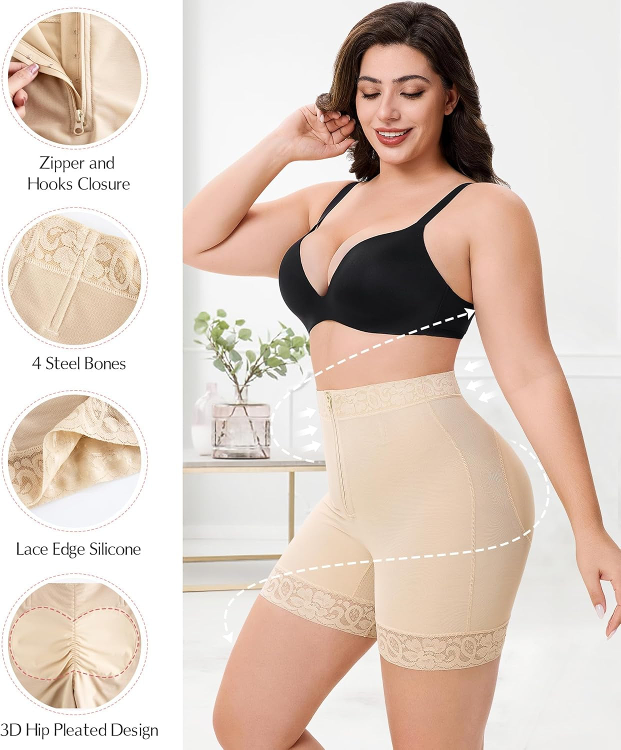 Tummy Control Panties Butt Lifting Shapewear Shorts for Women Zipper Body Shaper Shorts Thigh Slimmer Underwear