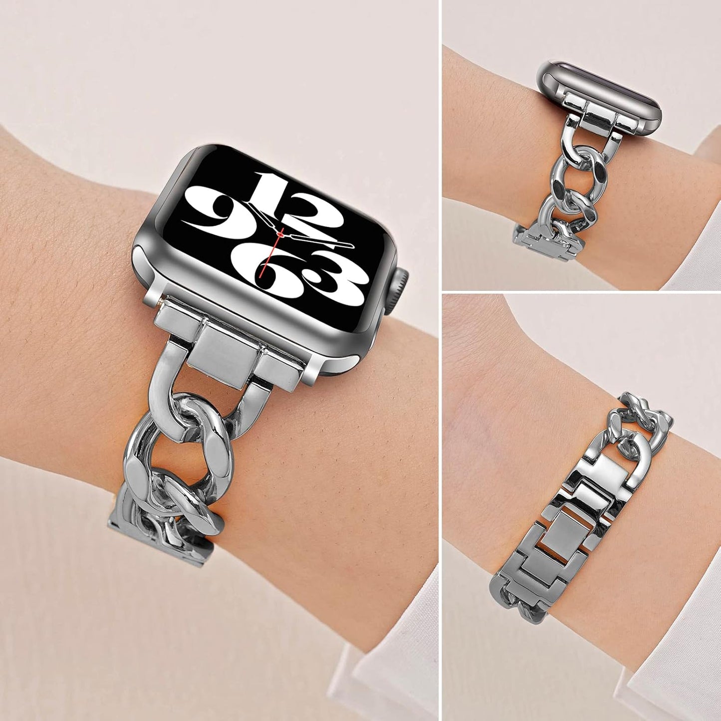 Stainless Steel Metal Band Compatible with Apple Watch Band 38Mm 40Mm 41Mm 42Mm 44Mm 45Mm Women Bracelet Replacement Wristband Strap for Iwatch Series 8/7/6/5/4/3/2/1 Ultra SE