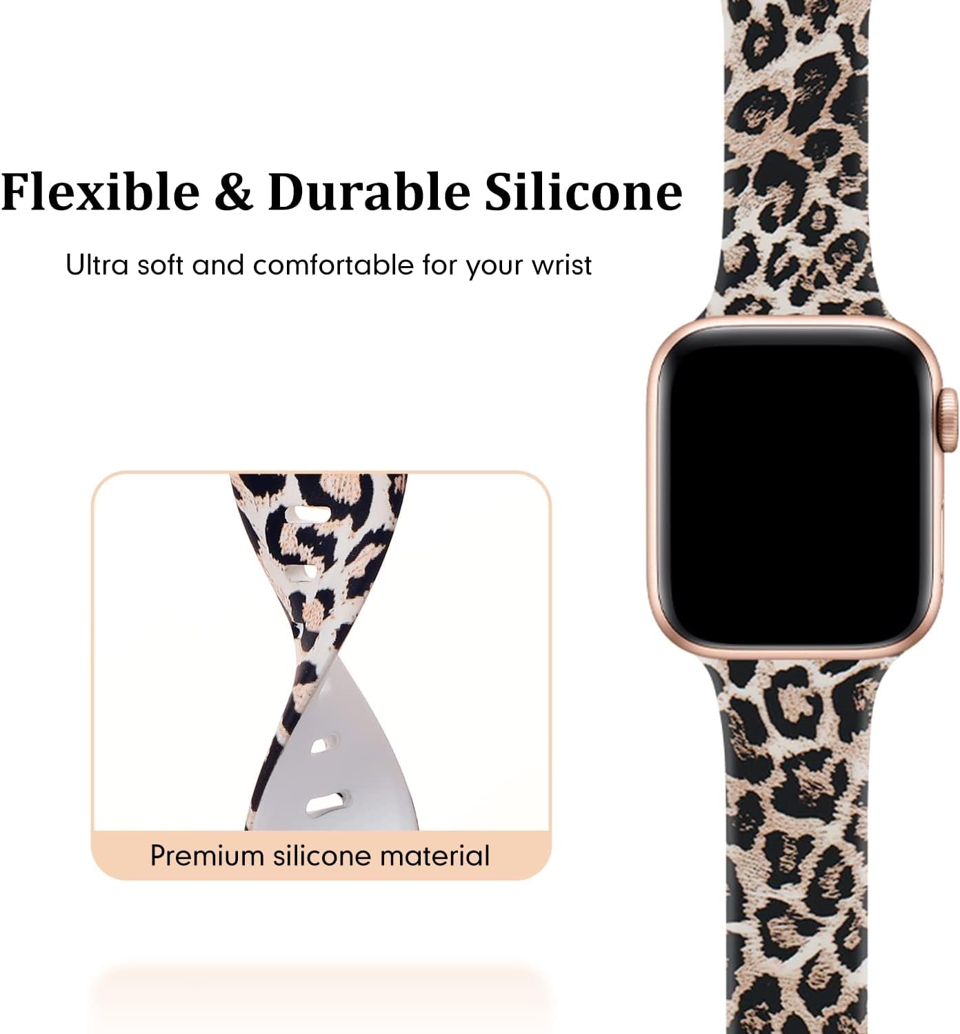 Bands Compatible with Apple Watch 38Mm 40Mm 41Mm 42Mm 44Mm 45Mm, Replacement Silicone Pattern Printed Sport Strap for Iwatch Series 8/7/6/5/4/3/2/1 SE Women Men, Leopard