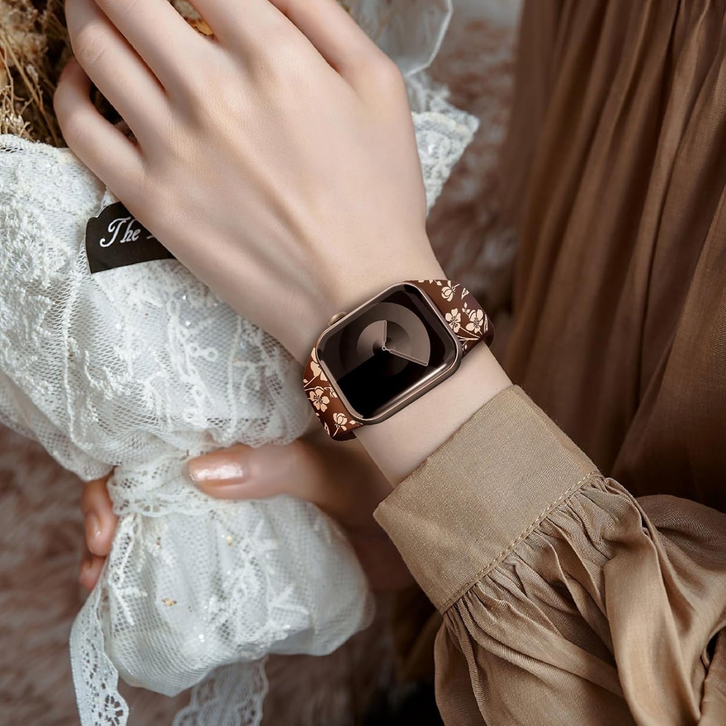 Floral Engraved Silicone Bands Compatible with Apple Watch Band 38Mm 40Mm 41Mm 42Mm 44Mm 45Mm 49Mm for Women, Two-Tone Flower Sport Soft Strap for Iwatch Series 9/Ultra/8/7/Se/6/5/4/3/2/1
