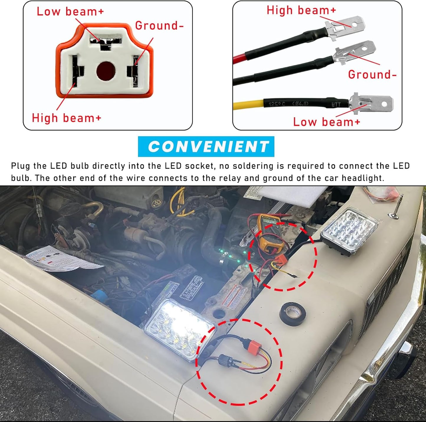2 PCS H4 HB2 9003 Wiring Harness Headlight Socket, 16AWG Ceramic Headlight Connector, Pigtail Socket Female Plug, Headlight Fog Light Retrofit Car Accessories for Truck Boat