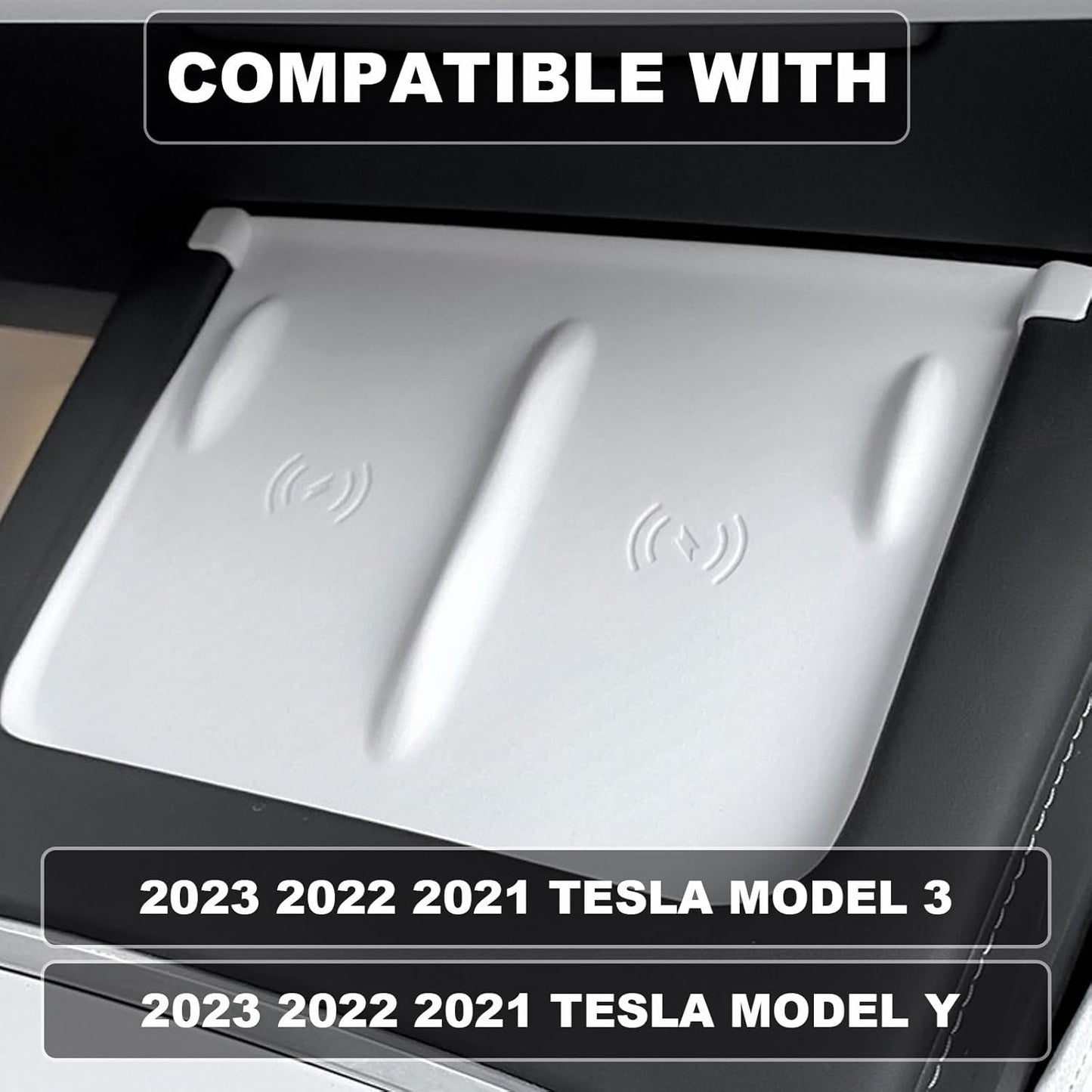 Tesla Center Console Mat for Model 3 Model Y Wireless Charger Silicone Cover Pad Accessories Fit for 2021 2022 2023 Car (White)