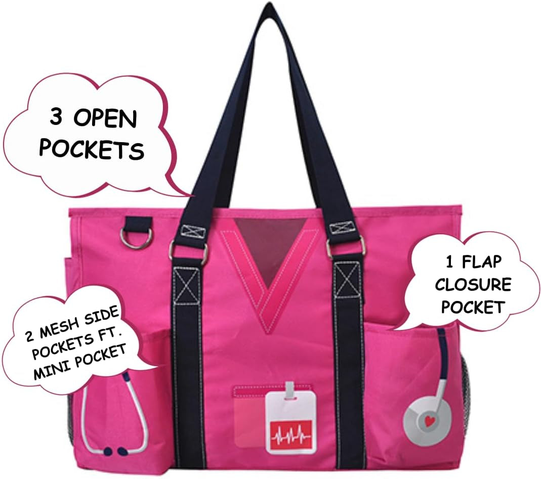 Utility Water Resistant Tote Bag, Top Zipper Closure, Perfect Gifts for Working Women, Nurses, Gym Bag