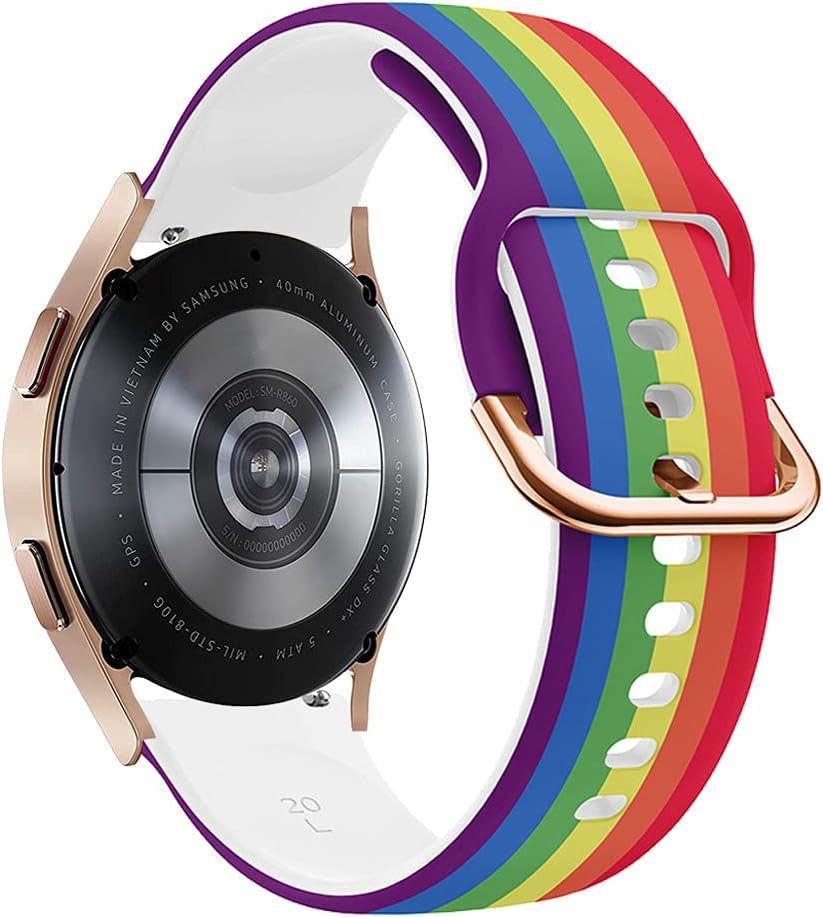 Compatible for Samsung Galaxy Watch 7 FE 6 5 4 Bands,Women Men Soft Silicone Pattern Printed Sport Replacement Strap Wristband for Galaxy Watch 6 Classic/5 Pro/4 Classic/Watch 3 41Mm (Rainbow)