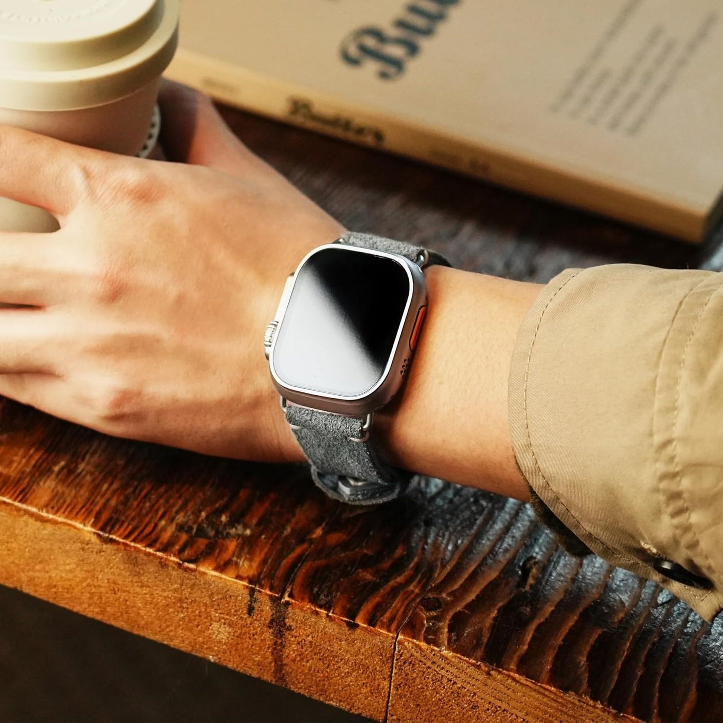 Suede Oiled Leather Watch Band Compatible with Apple Watch Ultra 2 Ultra 1 S10 S9, 49Mm, Black Ti Connector