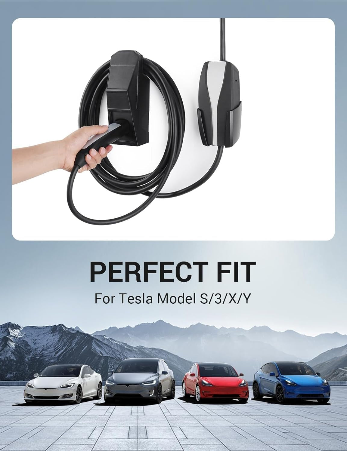 Upgrade Tesla Charger Holder Wall Mount Charging Cable Organizer Cybertruck Design Mobile Charger Connector with Chassis Bracket Compatible for 2012-2025 Model 3 Model Y Model S Model X