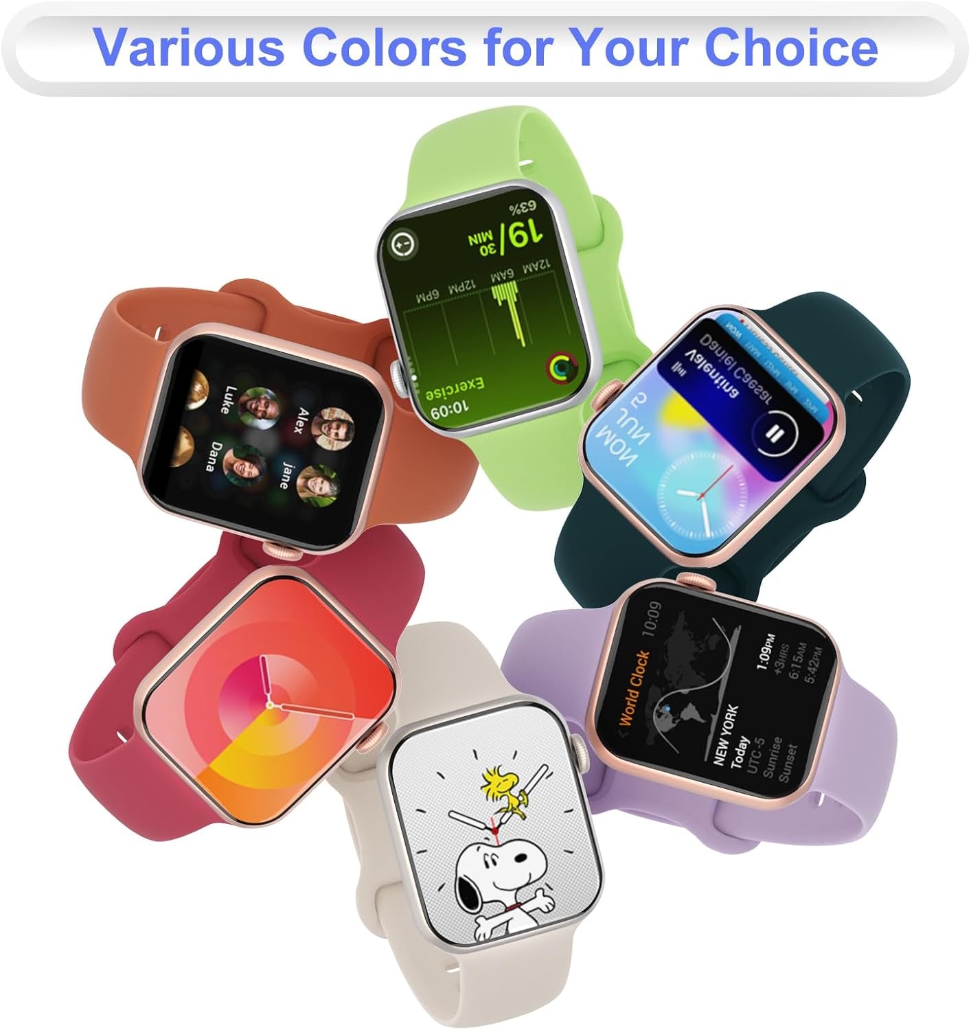 Sport Silicone Band Compatible with Apple Watch 38Mm 40Mm 41Mm 42Mm 44Mm 45Mm 46Mm 49Mm Women Men, Soft Waterproof Strap Replacement Wristband for Iwatch Bands Series 10 9 8 7 SE 6 5 4 3 2 1 Ultra