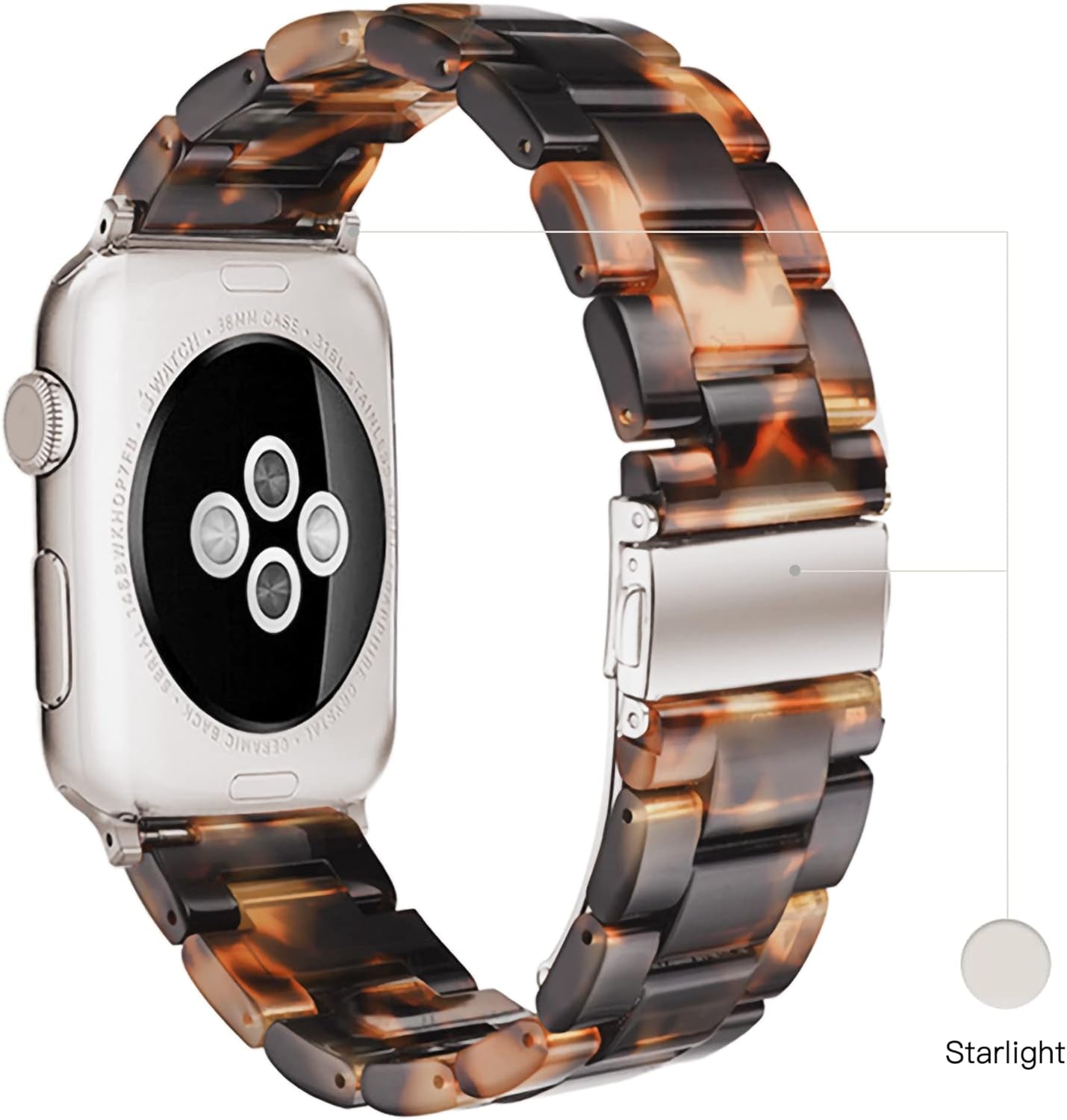 Light Apple Watch Band-Fashion Resin Iwatch Bands Bracelet Compatible with Stainless Steel Buckle for Apple Watch Ultra 2 1 Series 9 Series 8 7 Series 6 Series SE Series 5 Series 4 Series 3 Series 2 1
