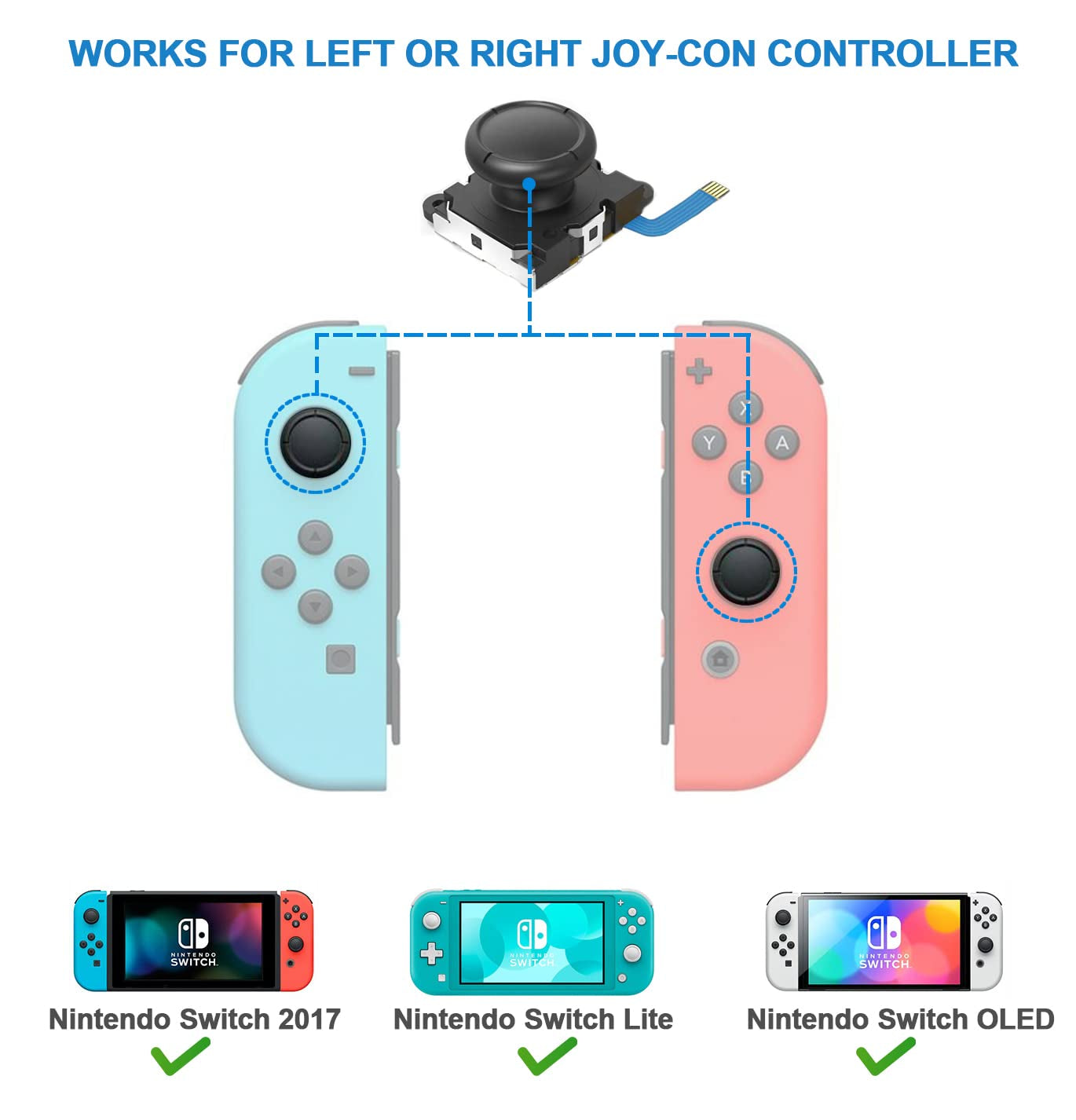 2-Pack Replacement Joystick Analog Thumb Stick Repair Kit for Nintendo Switch / Switch OLED Model / Switch Lite Joy-Con Controller - Drift Fix Tools Y1.5 / +1.5 Screwdriver / Pry Tools