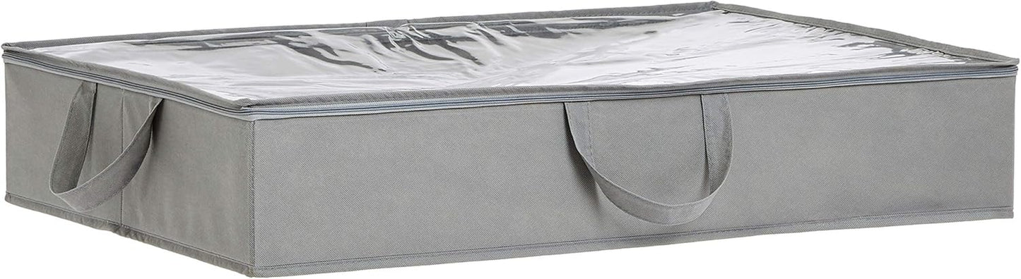under Bed Fabric Zipper Blanket Storage Container Bags with Window and Handles, 2-Pack, 18 X 42 X 6 Inches, Gray