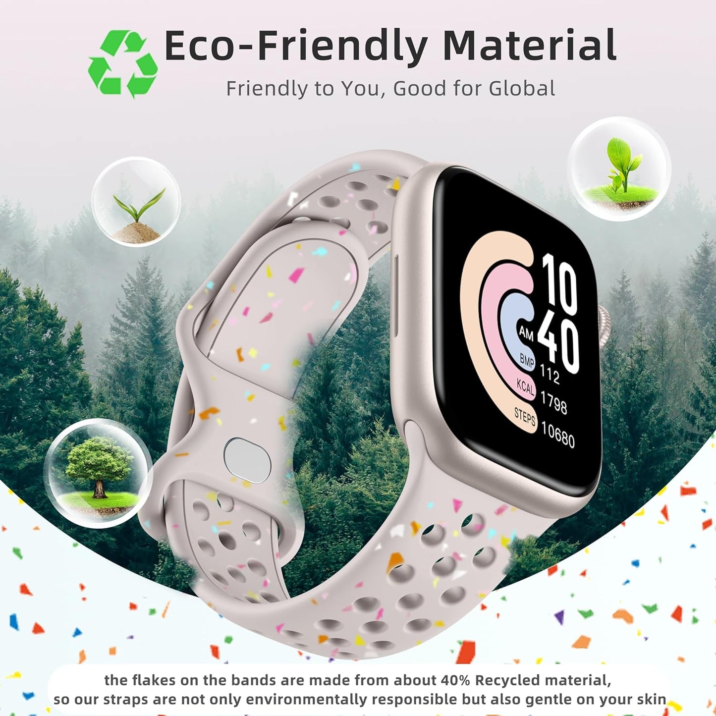 Nature Friendly Strap Compatible with Apple Watch Bands for Women Men 40Mm 38Mm 44Mm 42Mm 41Mm 45Mm 49Mm, Breathable Sport Replacement for Iwatch Bands Compatible for Ultra 2 Series 9 8 7 6 5 4 3 SE