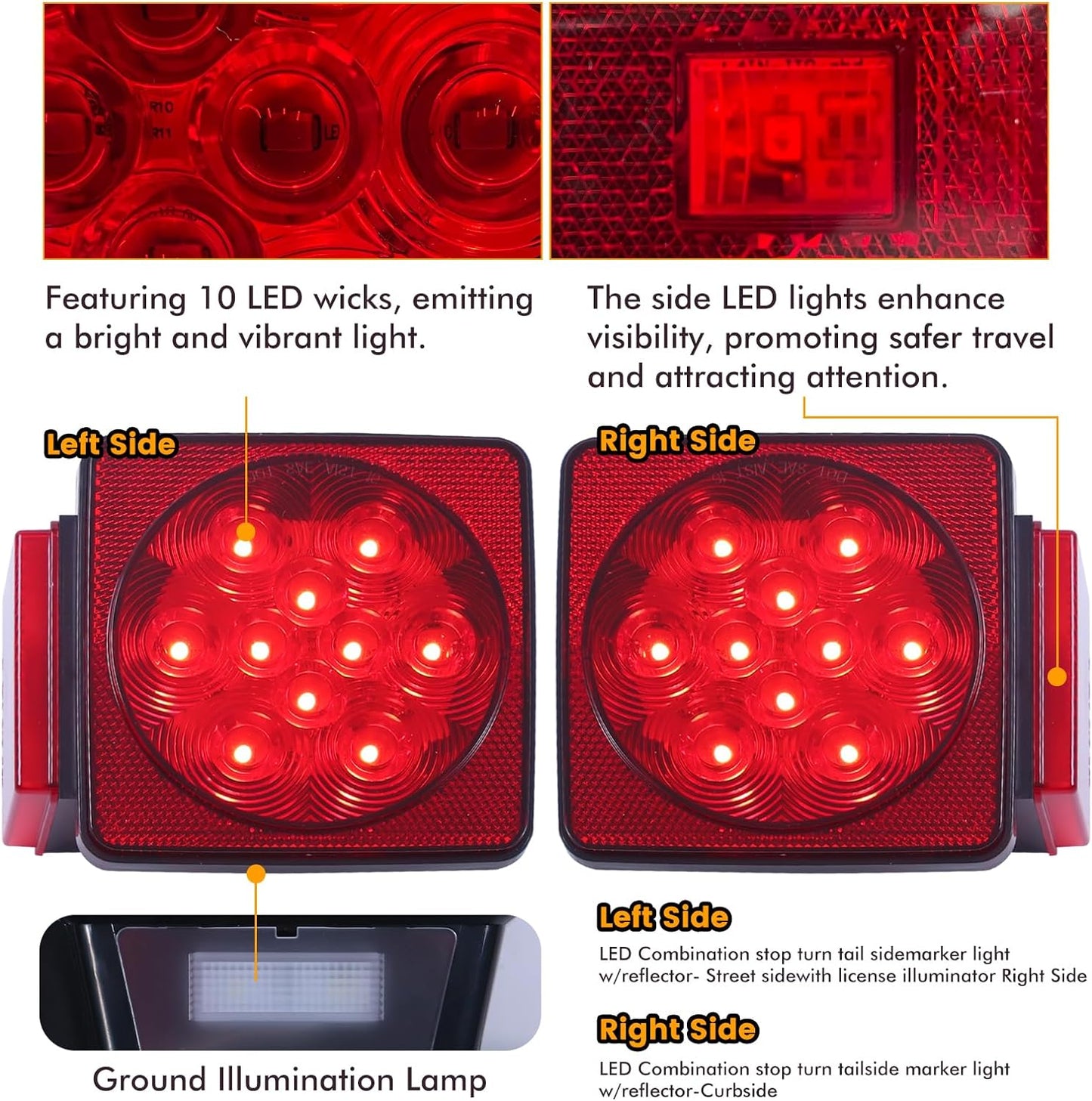 70205 Trailer Light Kit - 12V All LED, Left and Right Waterproof Submersible for Trailers, Boat Trailer Truck Marine Camper RV Snowmobile, Red