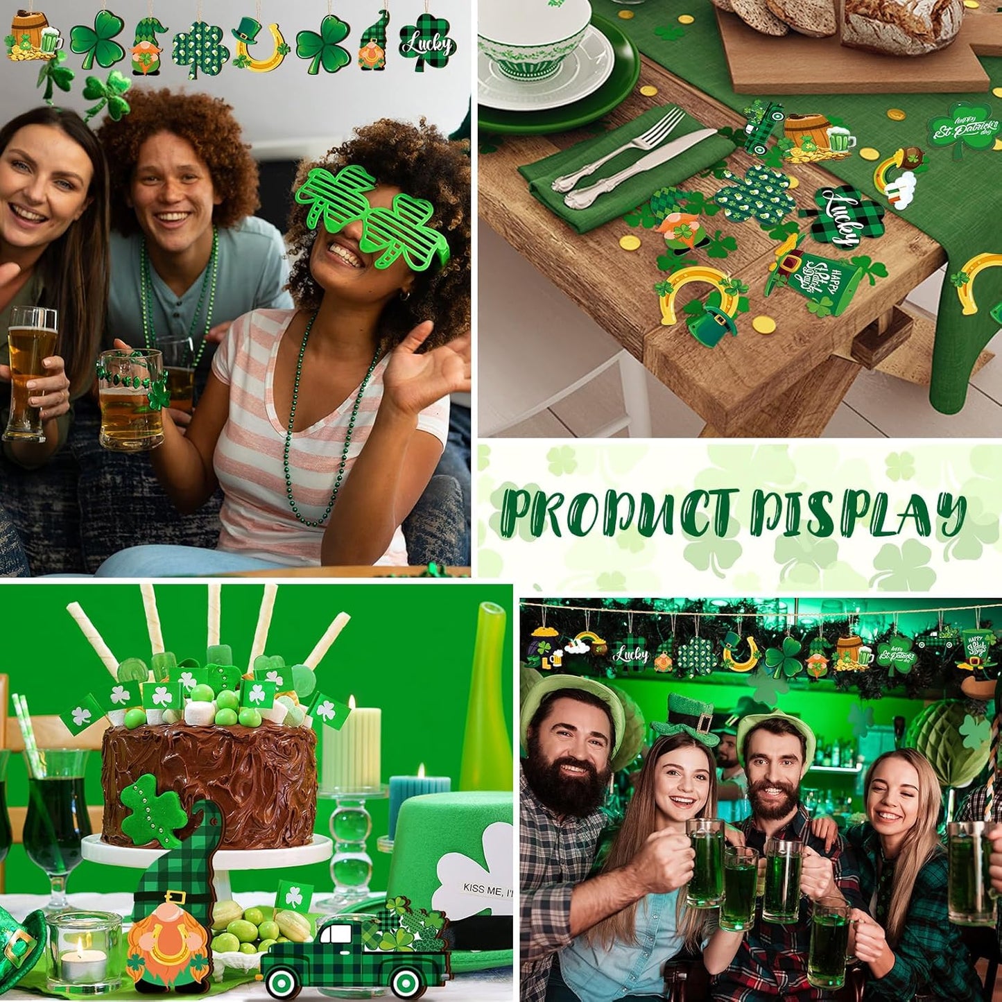 36 Pcs St. Patrick'S Day Tree Ornaments St. Patrick'S Day Wooden Ornaments for Small Tree Shamrock Decorations Gnome Clover Truck Plaid Hanging Cutouts for St. Patrick'S Day Irish Decor