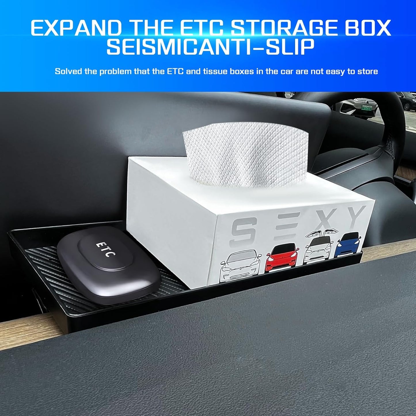 Tesla Center Console Organizer Tray:Under Screen Magnetic Storage Box for Model Y Model3 Accessories 2024 2023 2022 2021 behind Screen Storage Dashboard Organizer Tissue Holder