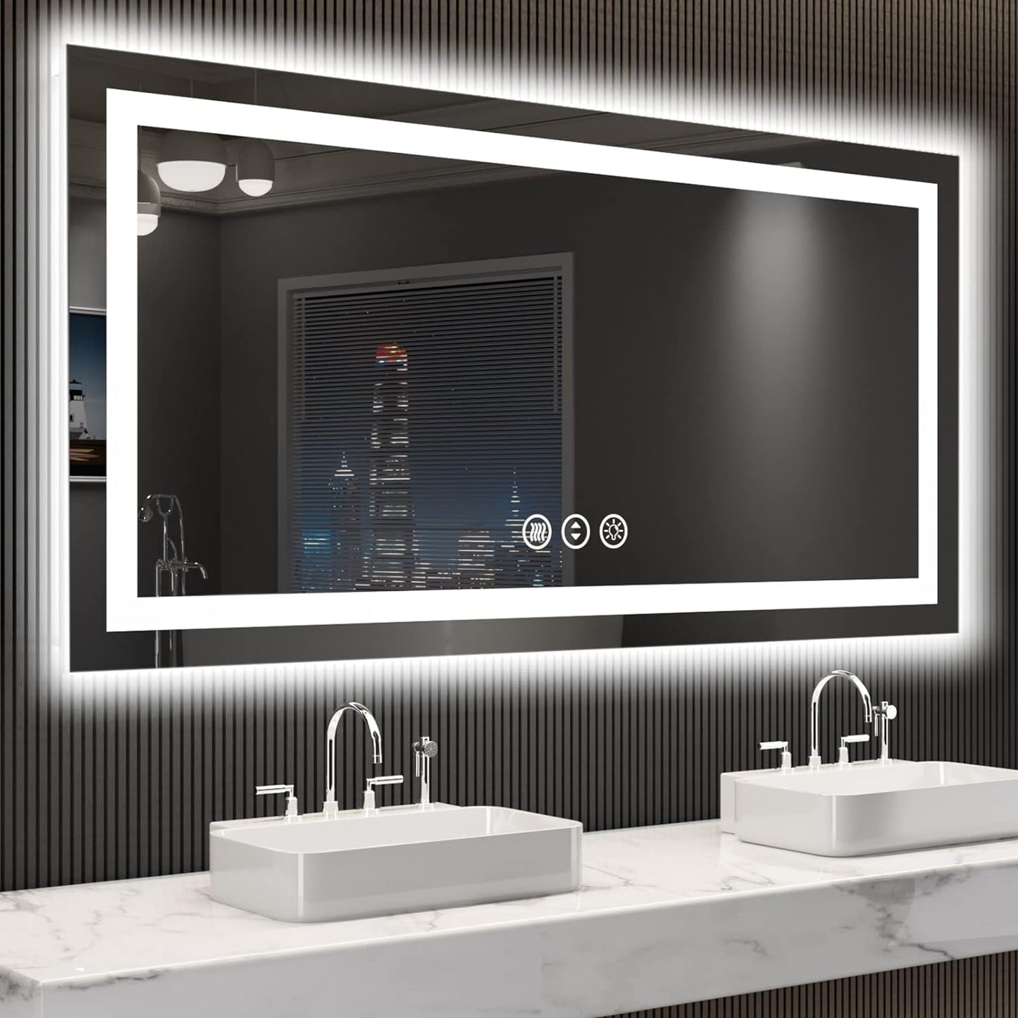 60”X30“ RGB LED Bathroom Mirror with Lights for Bathroom, Anti-Fog, Dimmable,Multiple Light Modes, RGB Backlit + Front Light, Memory Function, Tempered Glass