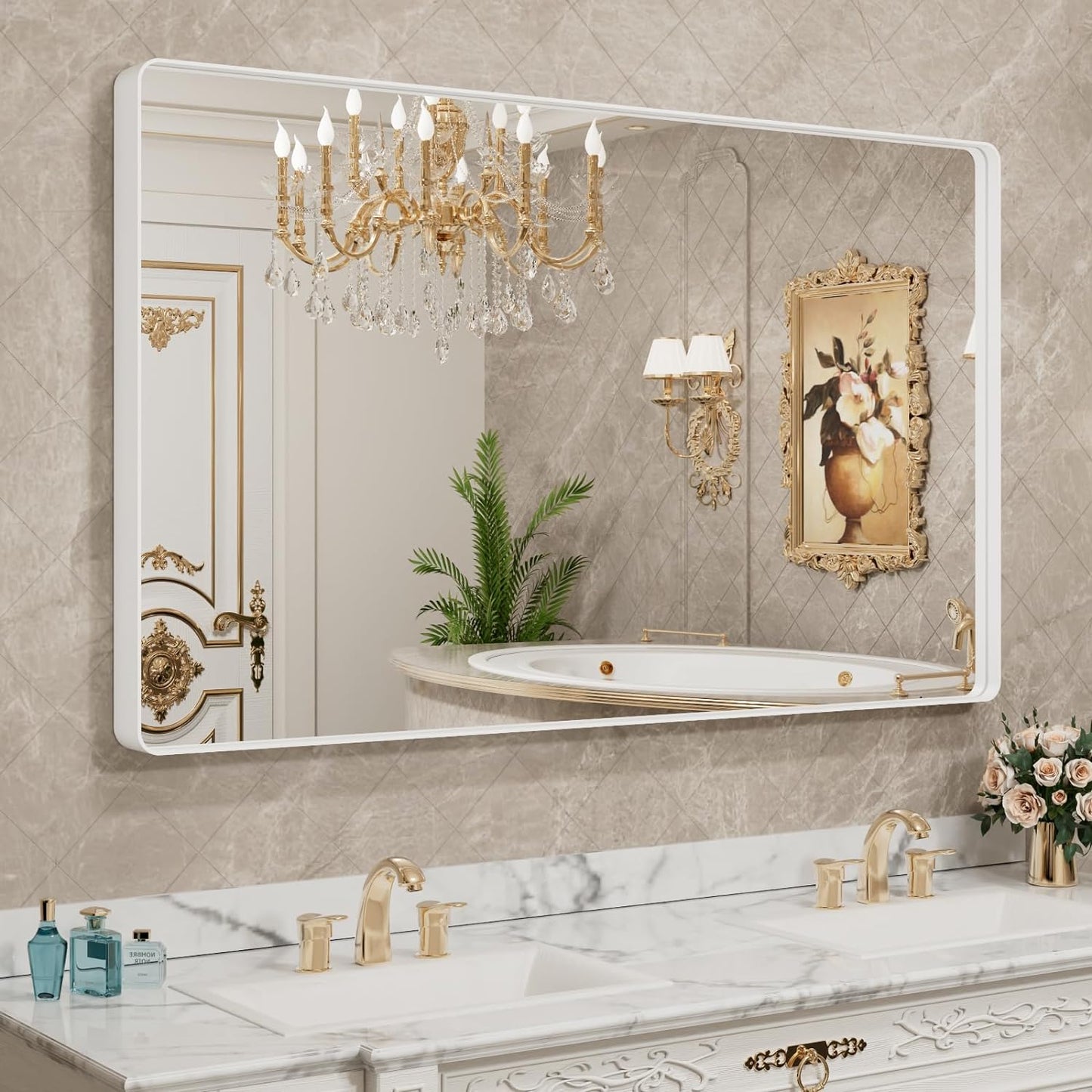 50X30 Inch Black Metal Framed Bathroom Mirror for Wall, Matte Black Bathroom Vanity Mirror Farmhouse, Large Rounded Rectangle Mirror, Anti-Rust, Tempered Glass, Hangs Horizontally or Vertically
