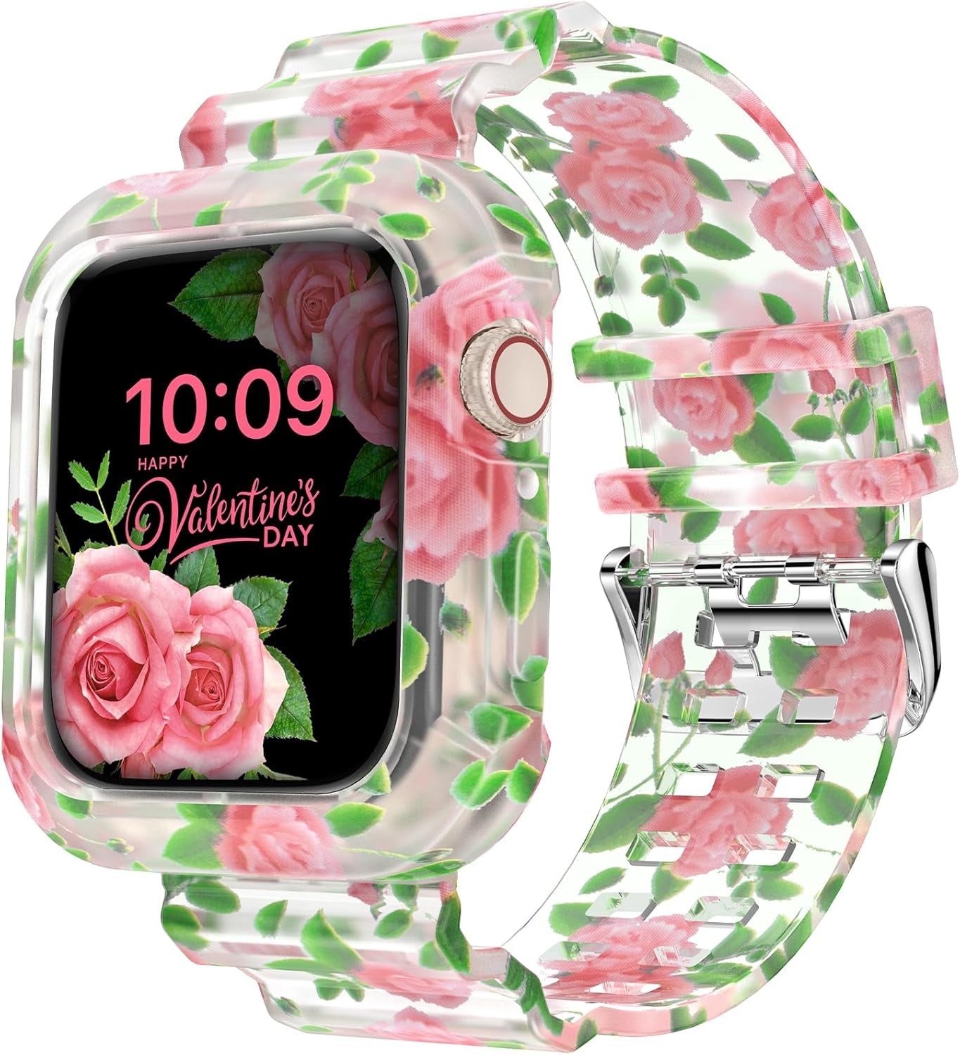 Compatible for Clear Apple Watch Band with Bumper Case, Women Men Glitter Bling TPU Sport Strap for Iwatch SE Ultra Series 10 9 8 7 6 5 4 3 2 1
