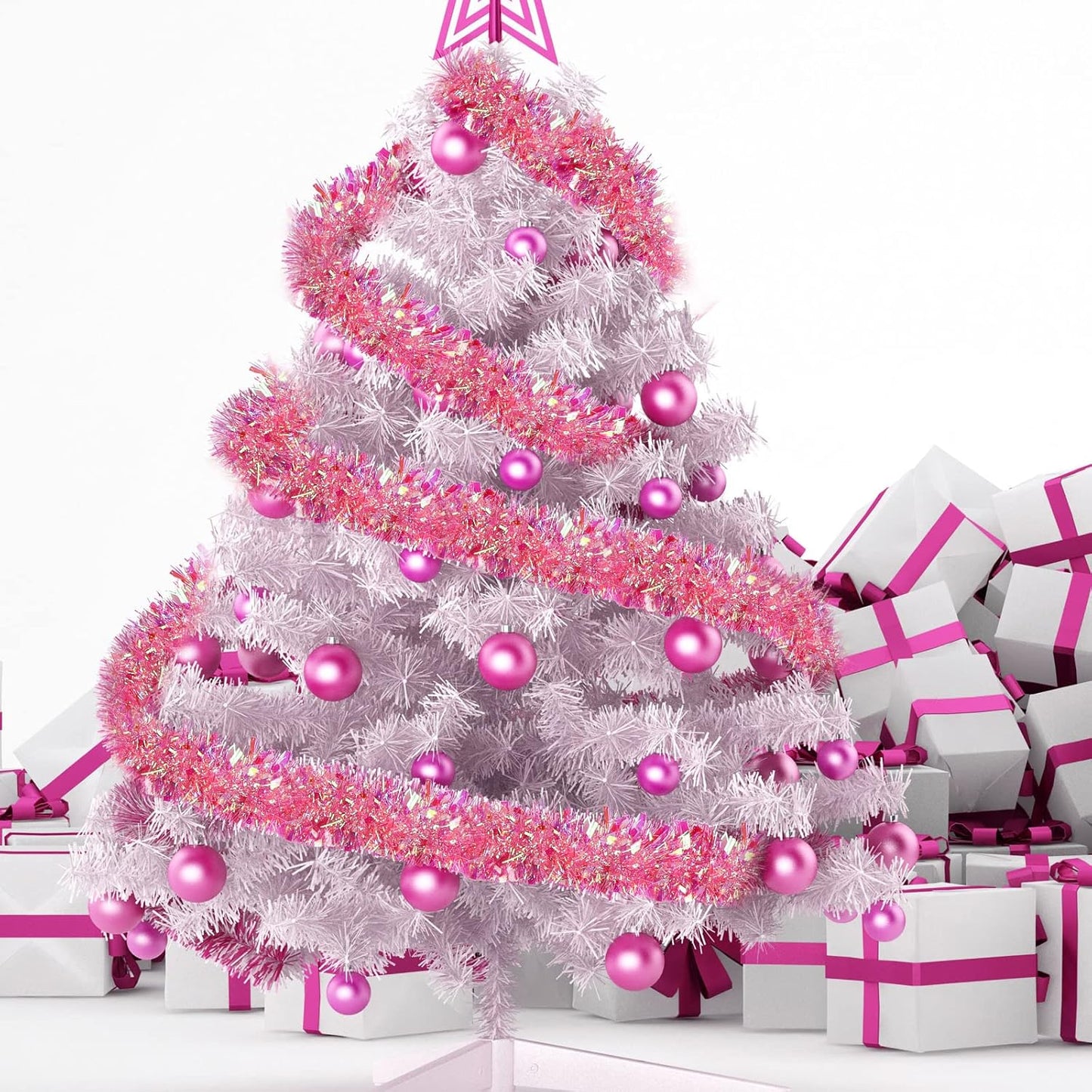 40 Feet Christmas Tinsel Garland Metallic Tinsel Twist Garland Foil Tinsel Garland Decoration for Christmas Tree, Wedding, Birthday and Party Hanging Decorations(Pink, Rainbow)