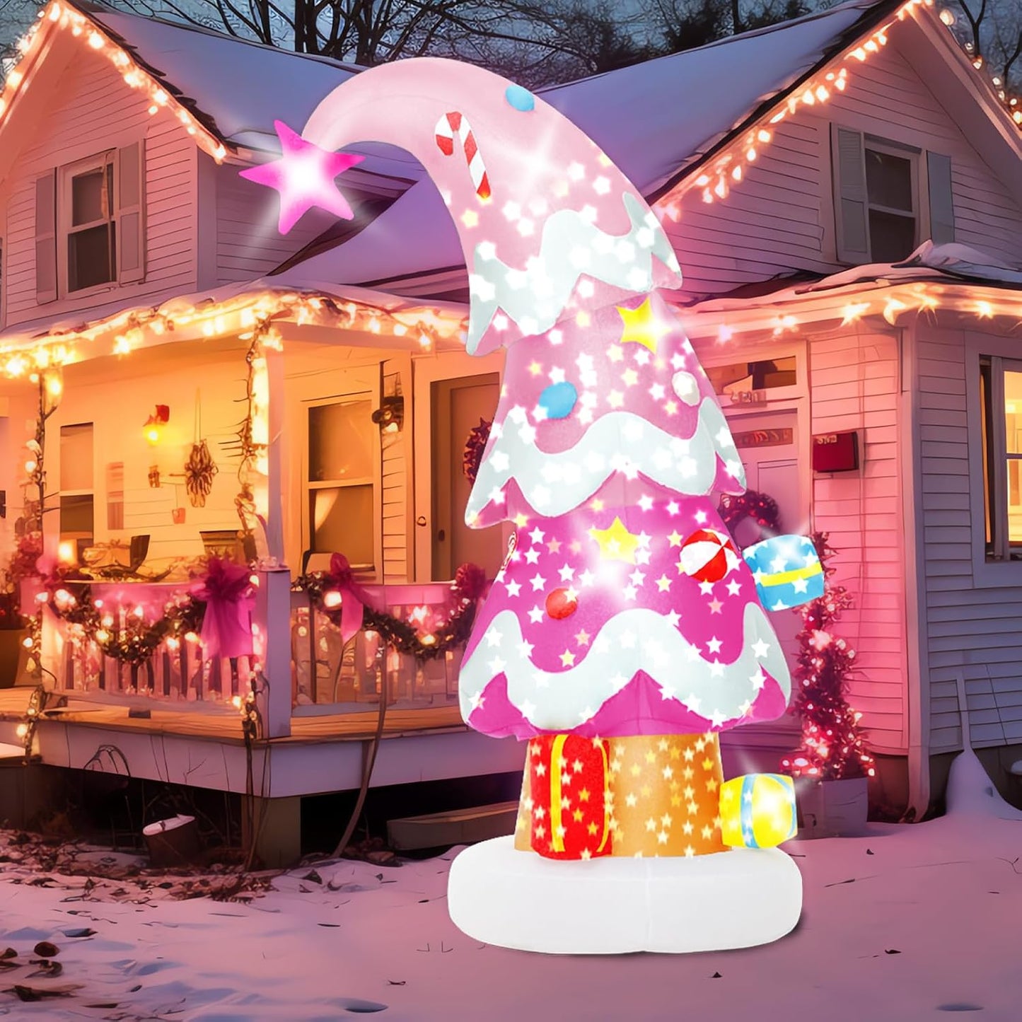 6 FT Christmas Outdoor Inflatable Decorations, Blow up Pink Christmas Tree with LED Light for Xmas Holiday Party Garden, Yard, Lawn Decor