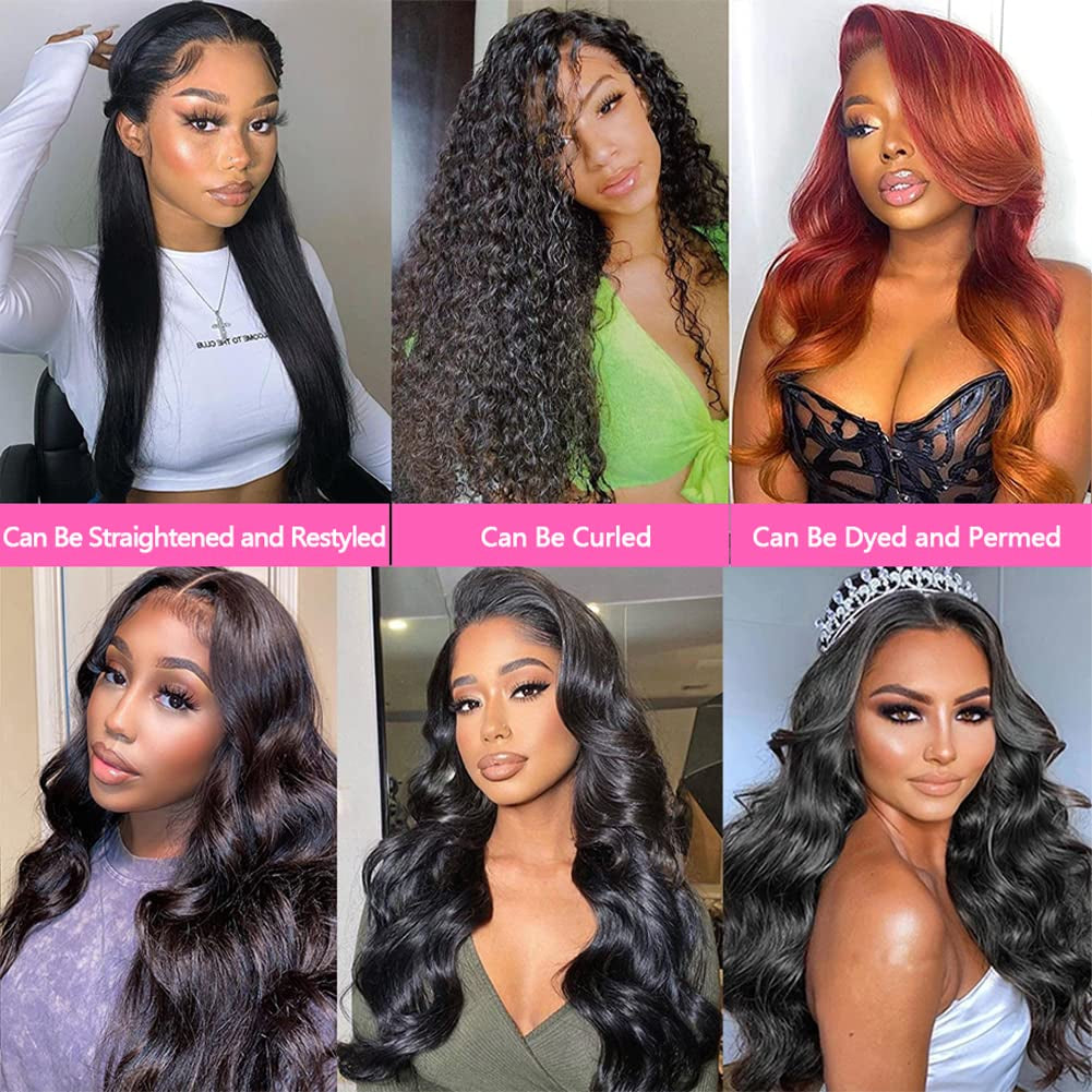 Body Wave Bundles with Closure 100% Brazilian Virgin Human Hair Bundles with Closure 12A Unprocessed Body Wave Weave 3 Bundles Human Hair with Closure 4X4 HD Lace Natural Black (18 20 22+16)