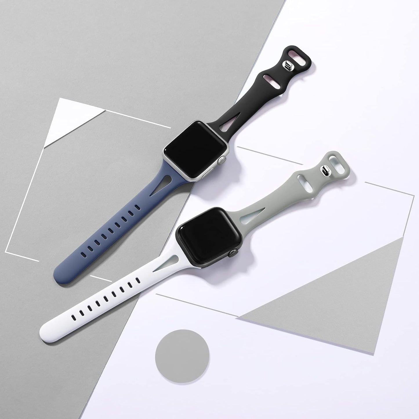 Band Compatible with Apple Watch 40Mm 38Mm 41Mm for Women Men, Soft Silicone Stylish Breathable Slim Sport Bands for Iwatch Series 9 8 7 6 5 4 3 2 1 SE, 4 Pack Black/White/Pebble Gray/Blue Gray