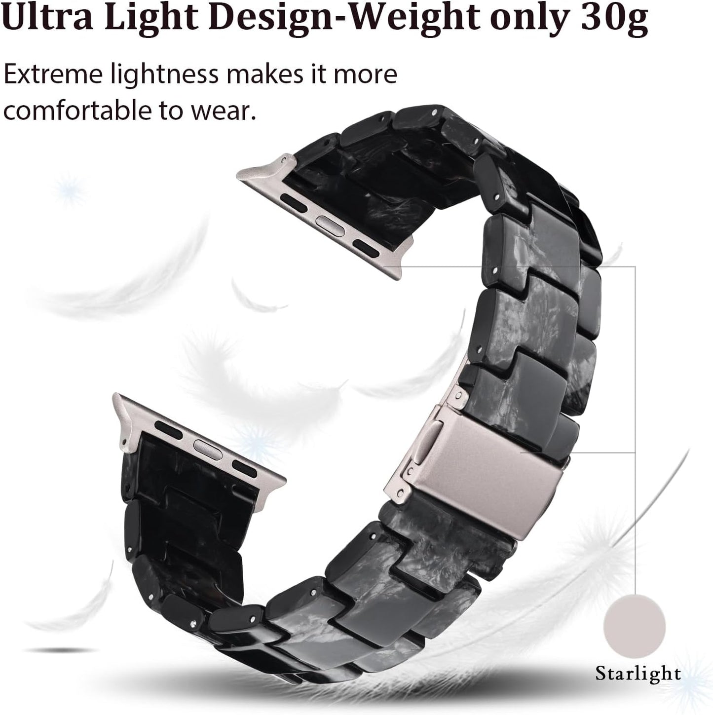 Lightweight Apple Watch Bands, Fashion Slim Resin Apple Watch Series 9/8/7 Band Starlight Stainless Steel Buckle Apple Watch Strap Compatible Iwatch Series SE/6/5/4/3/2/1 Women Men(Marble