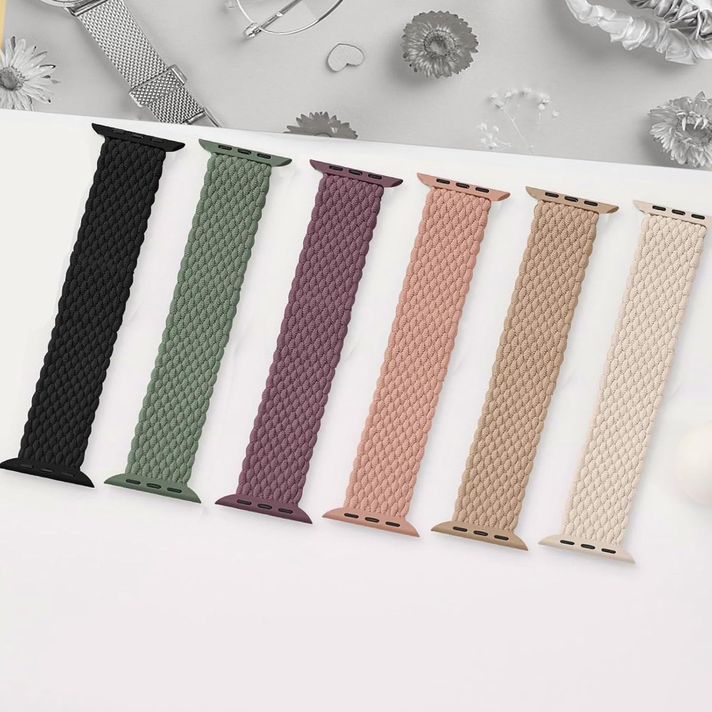 2 Pack Braided Solo Loop for Apple Watch Band 40Mm 41Mm 44M 45Mm 49Mm Ultra 2 38Mm 42Mm Women Men, Stretchy Woven Nylon Elastic Scrunchie Strap Wristbands for Iwatch Series 9/8/7/6/SE/5/4/3/2/1
