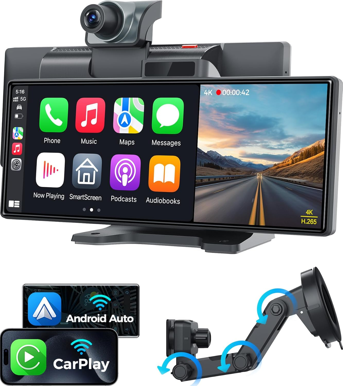 9" Wireless Apple Carplay Android Auto Screen - 4K Dash Cam, GPS Navigation, HD Touchscreen, Airplay, 1080P Backup Camera, Car Stereo - by TRUCK DRIVER
