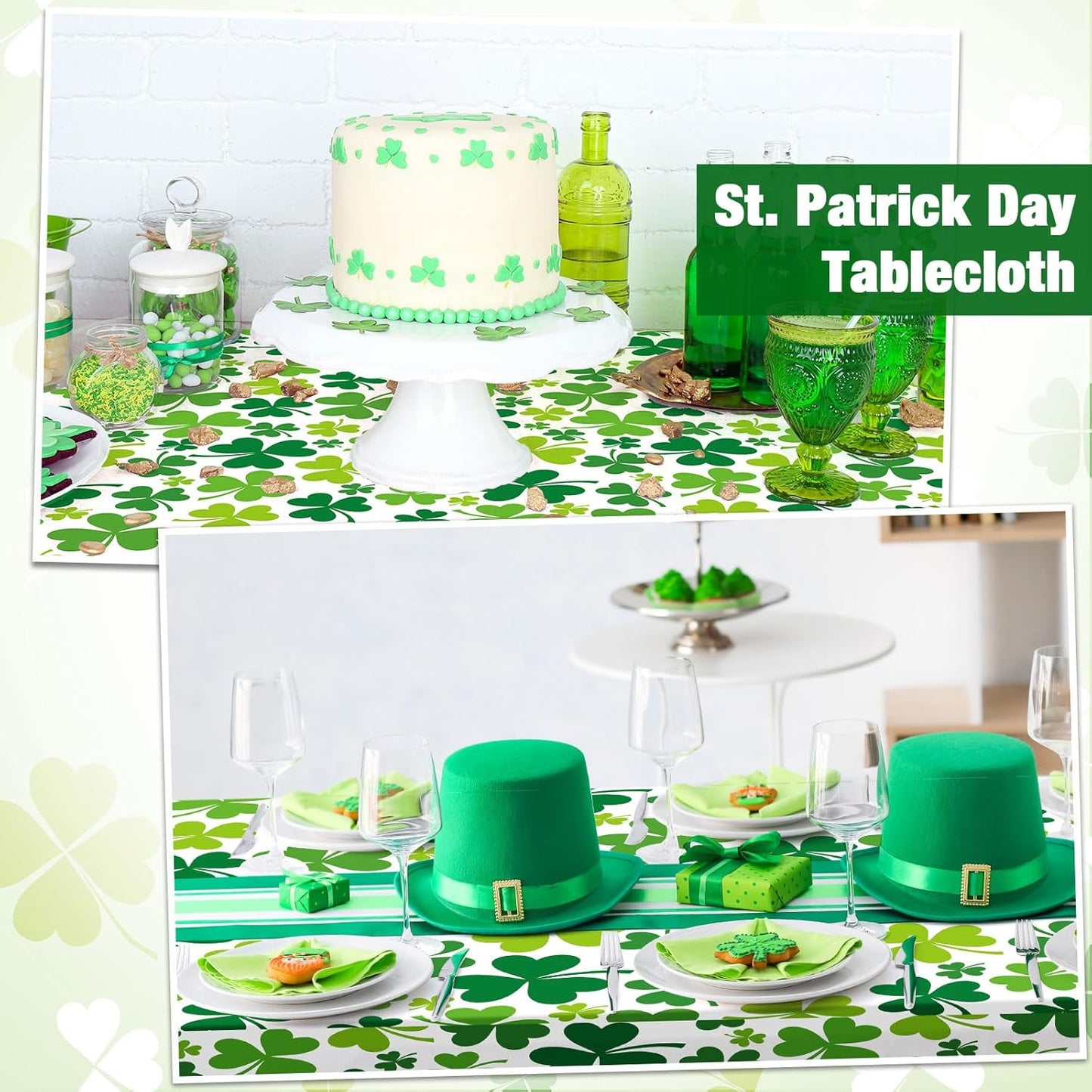 3 Pcs Valentine'S Day Table Cloth 108 X 54 Inch St. Patrick'S Day Disposable Table Cover Easter Rectangle Tablecloth Plastic Waterproof Heart Egg Shamrock Print for Anniversary Party