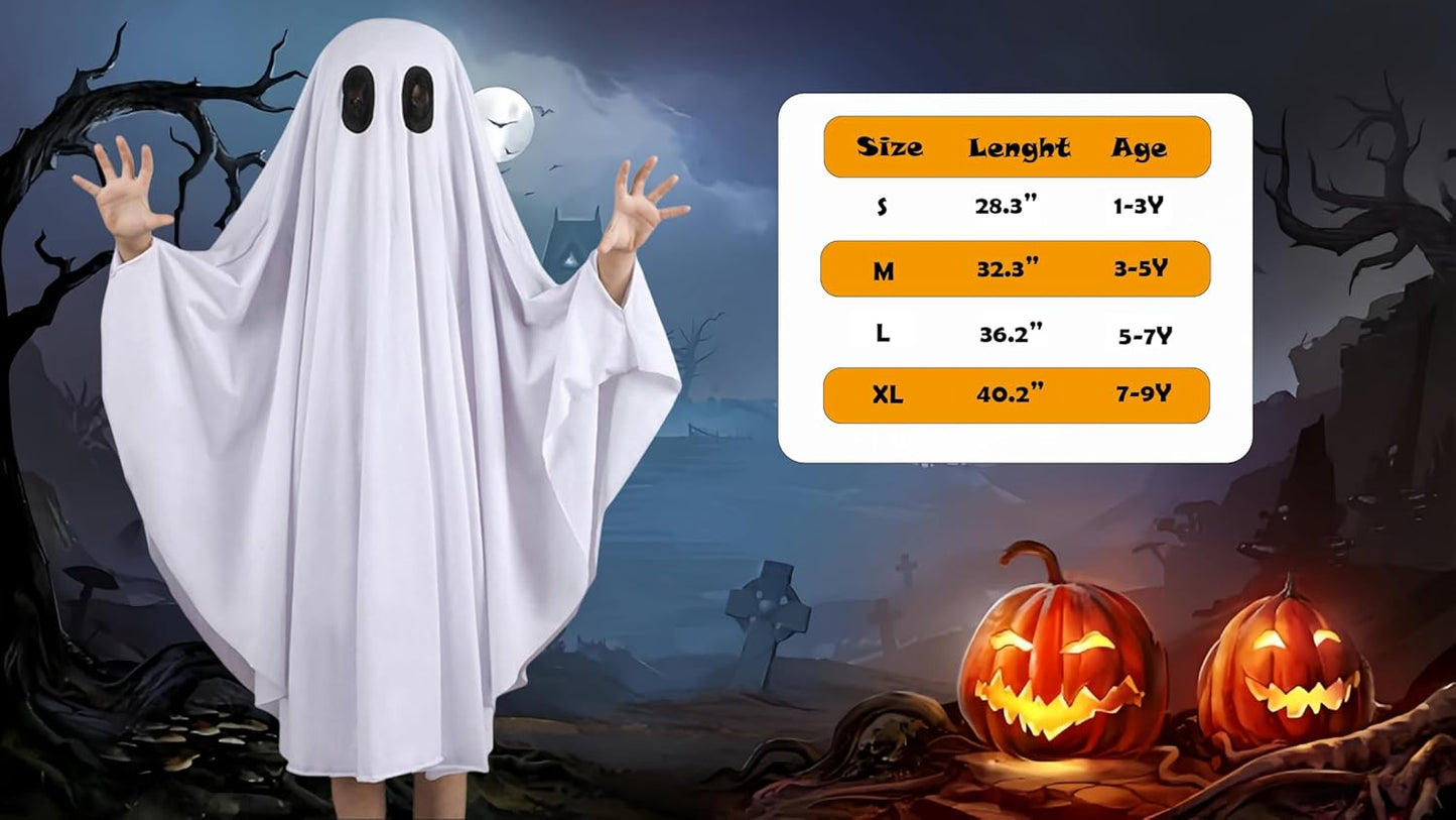 Unisex Kid Ghost Costume Girl Halloween Fancy Dress Cosplay Boy White Boo Ghost Cloak Child Spooky Trick-Or-Treating(White,M)