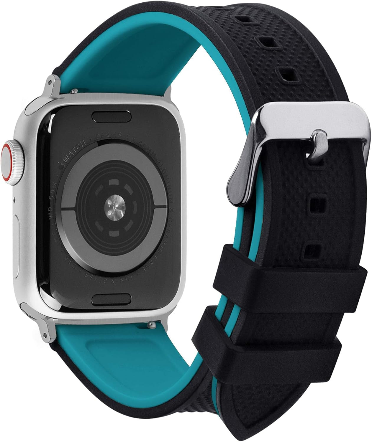 Compatible Sport Bands for Apple Watch Series 10 42Mm, 9/8/7 41Mm, SE2/SE/6/5/4 40Mm, 3/2/1 38Mm,Silicone Rubber Iwatch Band for Women Men, Black Top/Blue Bottom