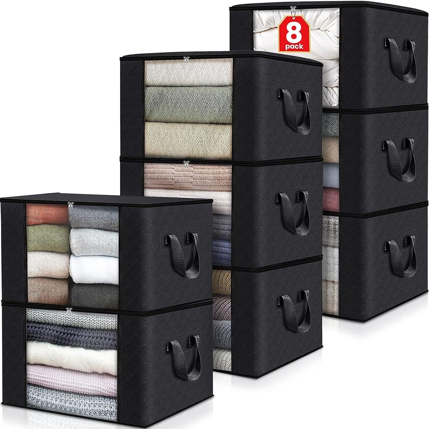 6 Pack Clothes Storage, Foldable Thick Fabric Blanket Storage Bags, Storage Containers for Organizing Bedroom, Closet, Clothing, Comforter, Organization and Storage with Handle,Grey