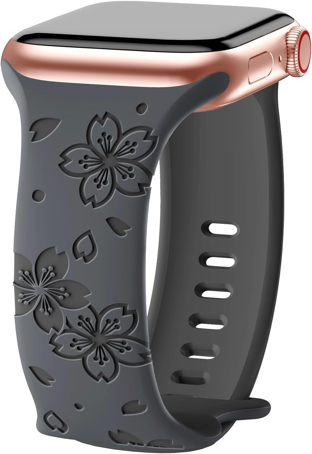 Designer Floral Engraved Band Compatible with Apple Watch Bands 40Mm 38Mm 41Mm 42/45/49Mm,Two-Tone Flower Soft Silicone Sport Strap for Iwatch Series 9 Ultra SE 8 7 6 5 4 3 2 Coal Grey