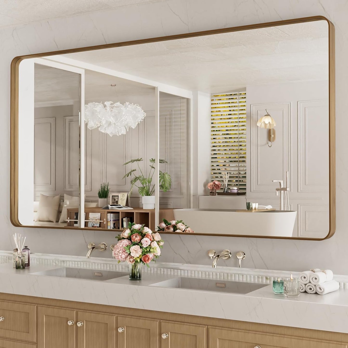 50X30 Inch Black Metal Framed Bathroom Mirror for Wall, Matte Black Bathroom Vanity Mirror Farmhouse, Large Rounded Rectangle Mirror, Anti-Rust, Tempered Glass, Hangs Horizontally or Vertically