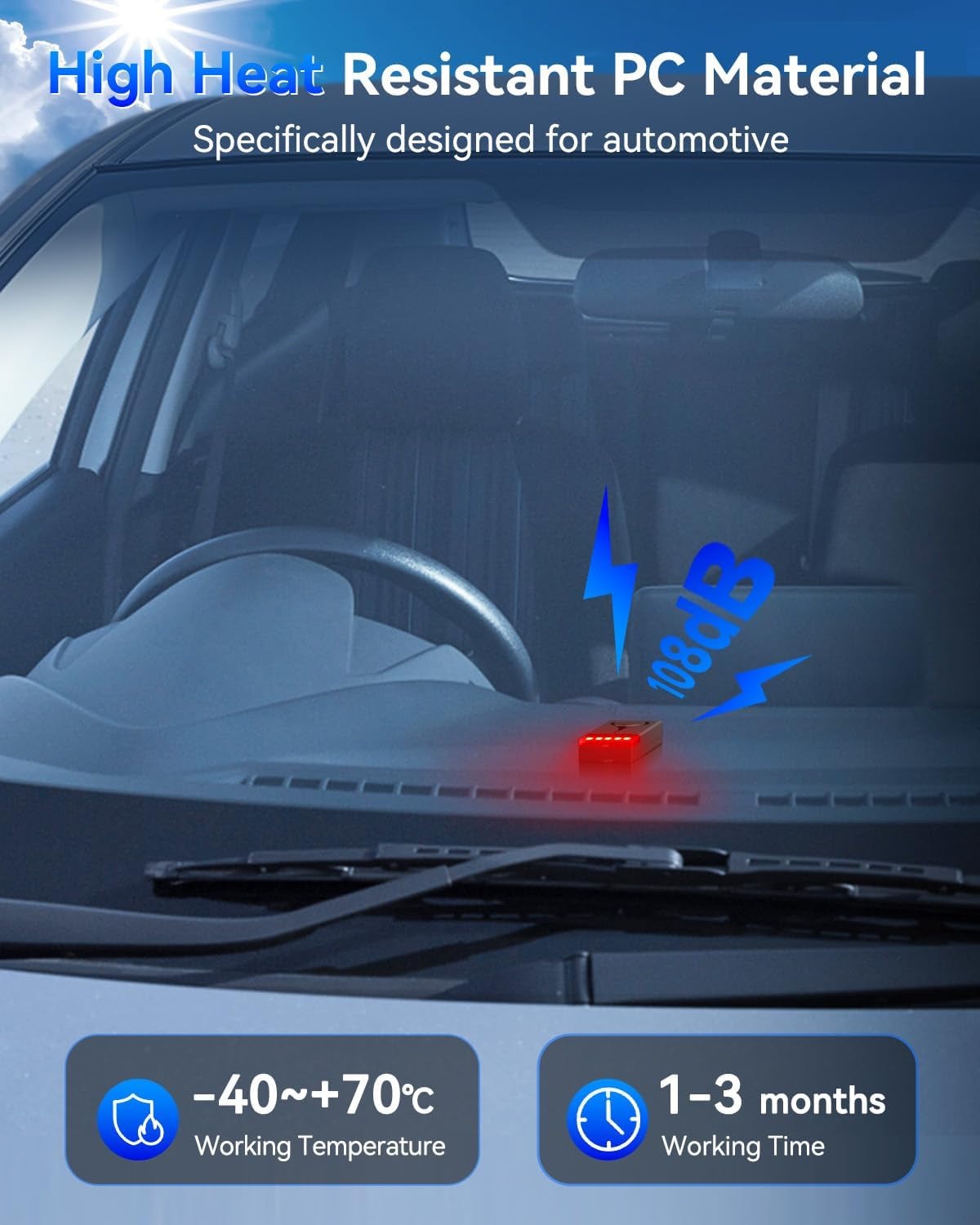 108Db Car Alarm System, Car Anti-Theft Vibration Sensor Alarm & Red Light Alarm, Wireless Remote anti Theft Car Device with Magnetic Install Design for Car, Truck (2 Alarm)