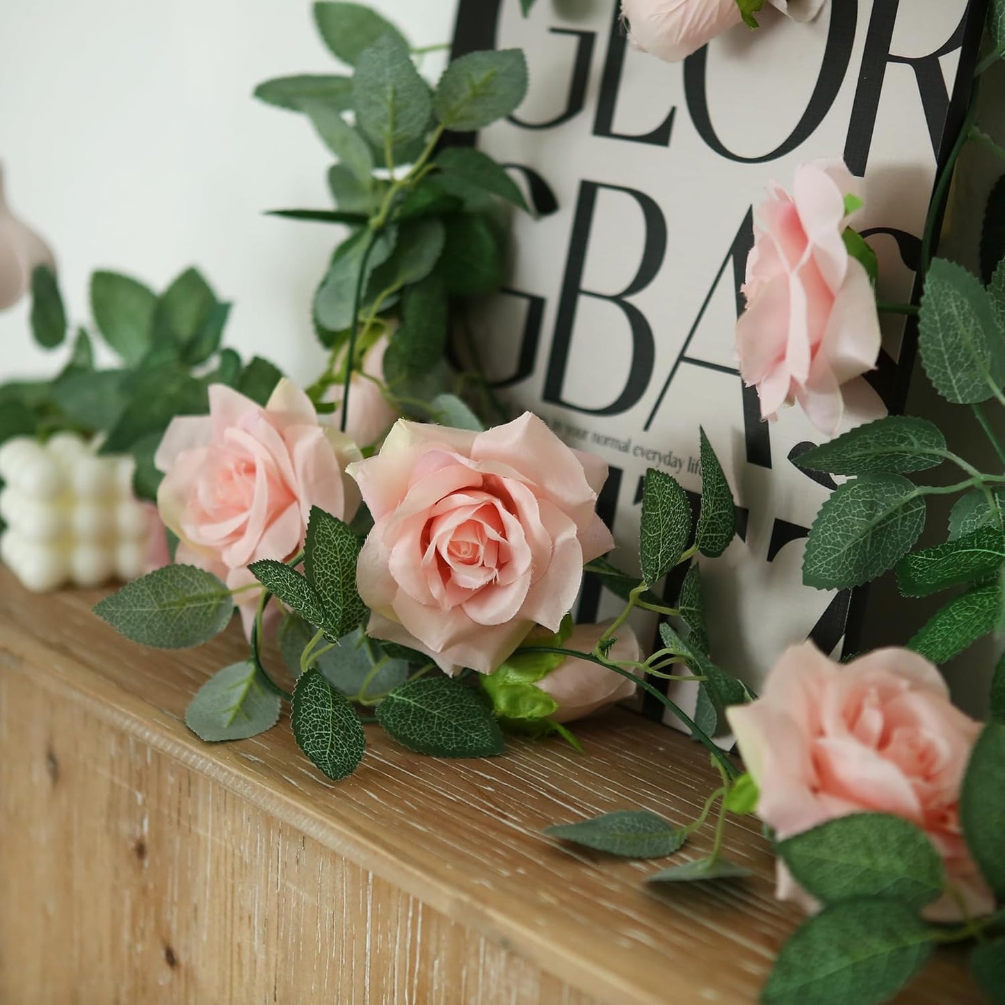 2 Pack Pink Artificial Floral Garland 13 FT Fake Rose Vine Hanging Rose Garland for Wedding Flowers Table Centerpiece Arrangement Room Baby Shower Teepee Mirror Decor