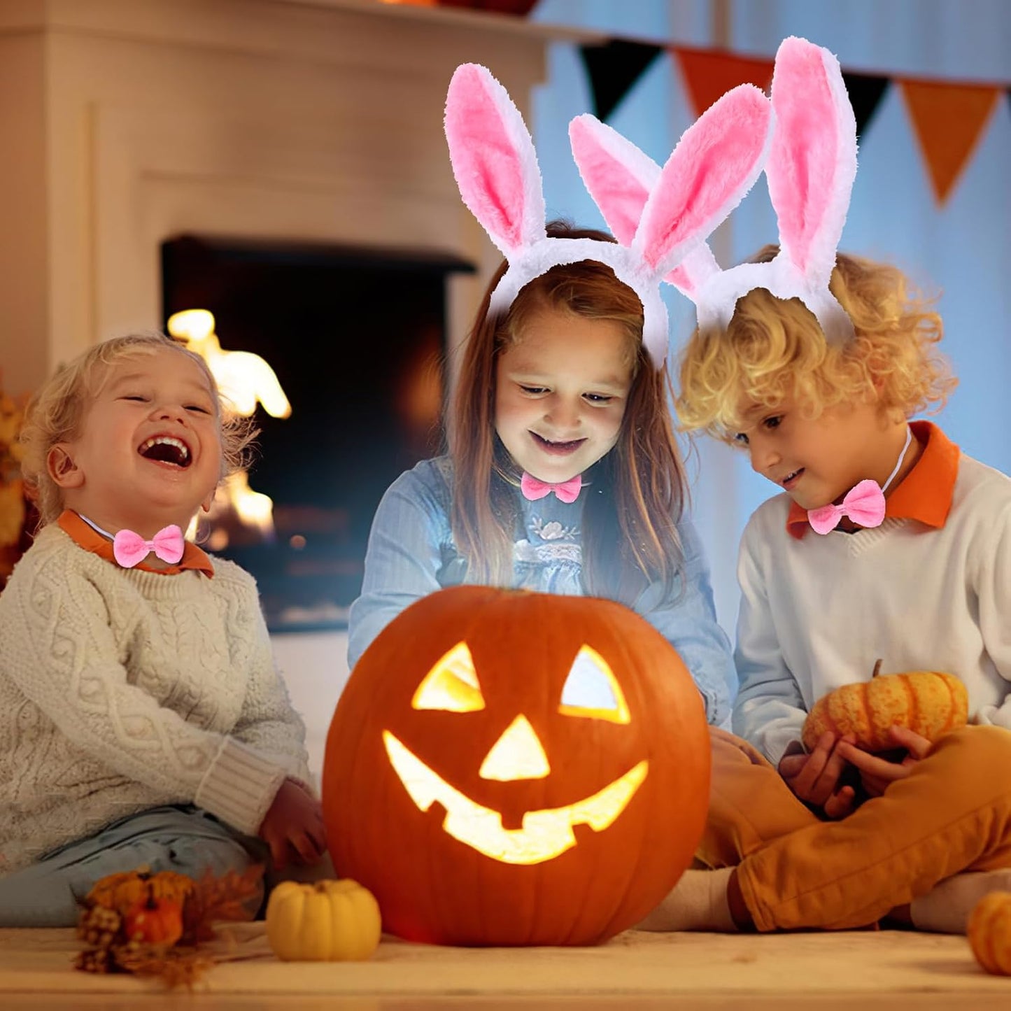 3 Pcs Bunny Rabbit Costume Set, Headband Rabbit Ear Headbands Easter Party Headband Bunny Costume Hairbands White and Pink Bunny Cosplay Costume Accessories