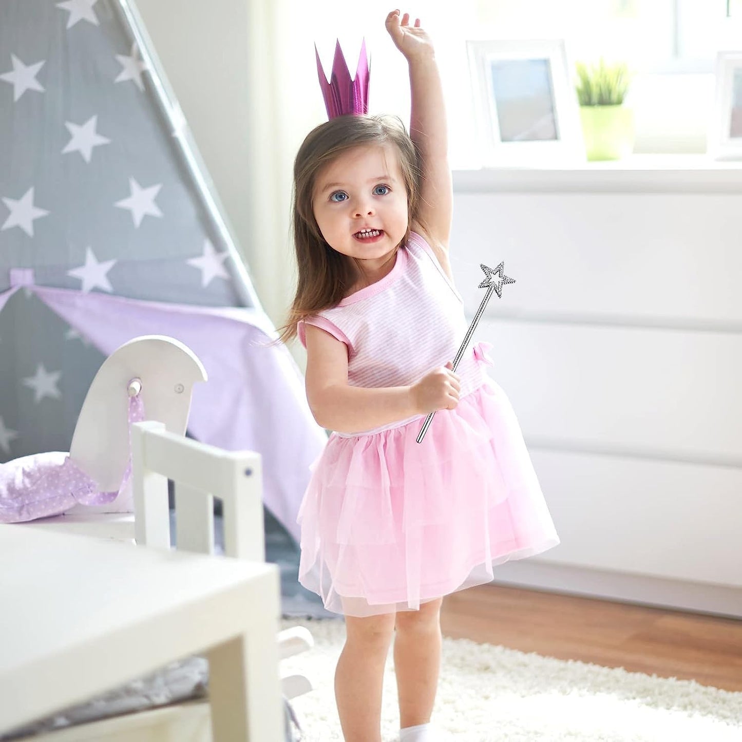 2 Pcs 13 Inch Star Wand Elf Baton Angel Wand Angel Fairy Wand Plating Wand Sticks for Princess Birthday Party Wedding Halloween Christmas Costume Cosplay Dress up Accessories(Silver)