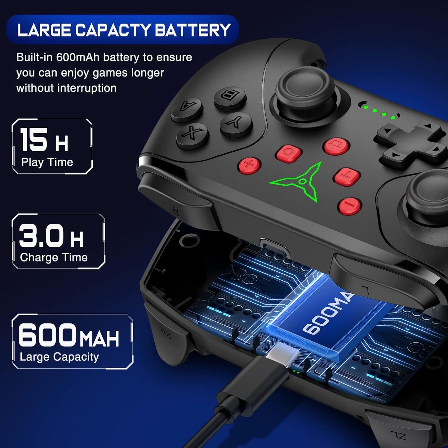 Wireless Switch Controller for Nintendo Switch/Lite/Oled Controller, Switch Controller with a Mouse Touch Feeling on Back Buttons, Extra Switch Pro Controller with Wake-Up,Programmable, Turbo -Black