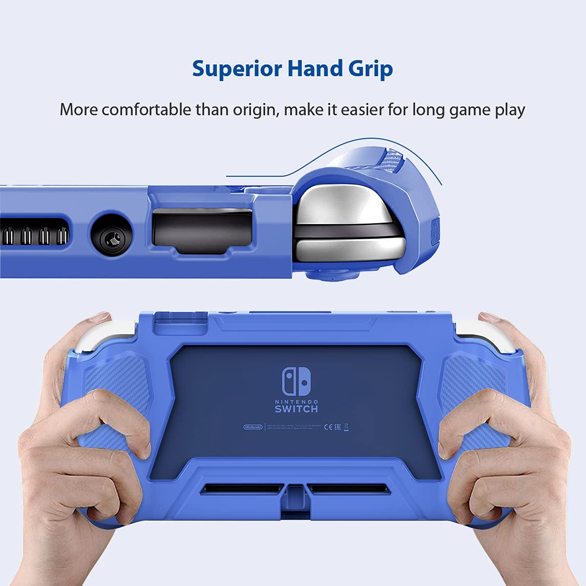 Switch Lite Case Protective Case for Nintendo Switch Lite, Case Compatible with Nintendo Switch Lite Hand Grip Case with Detachable Tpu+Built-In PC Screen Protector & 2 X Thumb Grip Caps (Navy Blue)