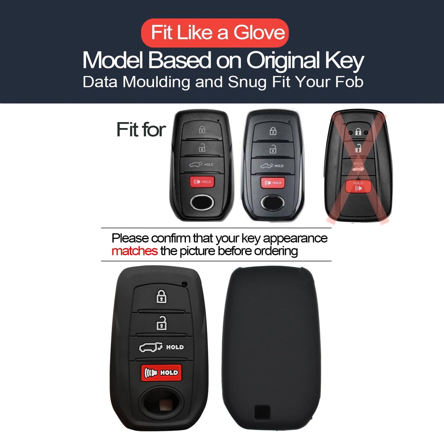 2Pcs Compatible with Toyota Tacoma Prius Venza Corolla Crown Sequoia Tundra Grand Highlander RAV4 Prime Mirai Smart 4 Buttons Key Fob Cover Case Key Chain Protector Keyless Entry Remote Holder