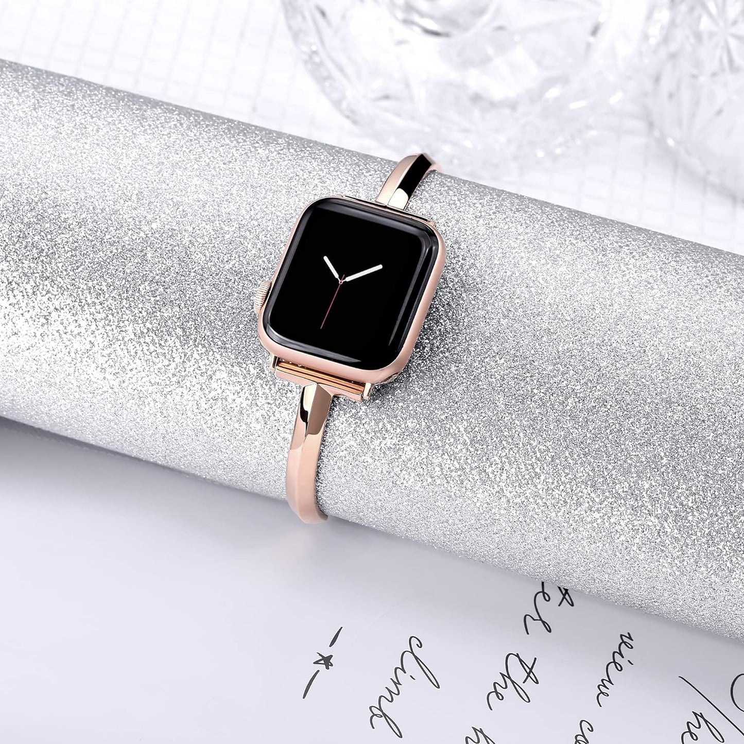 Stainless Steel Band Compatible with Apple Watch Band 38Mm 40Mm 41Mm 42Mm 44Mm 45Mm Iwatch SE Series 9 8 7 6 5 4 3 2 1, Slim Versatile Bangle Bracelet for Women