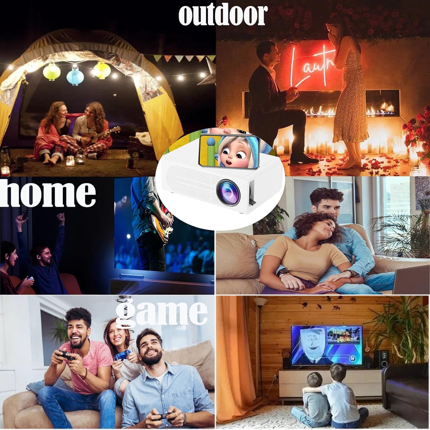 Mini Portable Projector for Iphone - Video Projector HD 1080P Support Pico Movie Projector to Watch Cartoon, Phone Projector Compatible with USB for Kids (White)