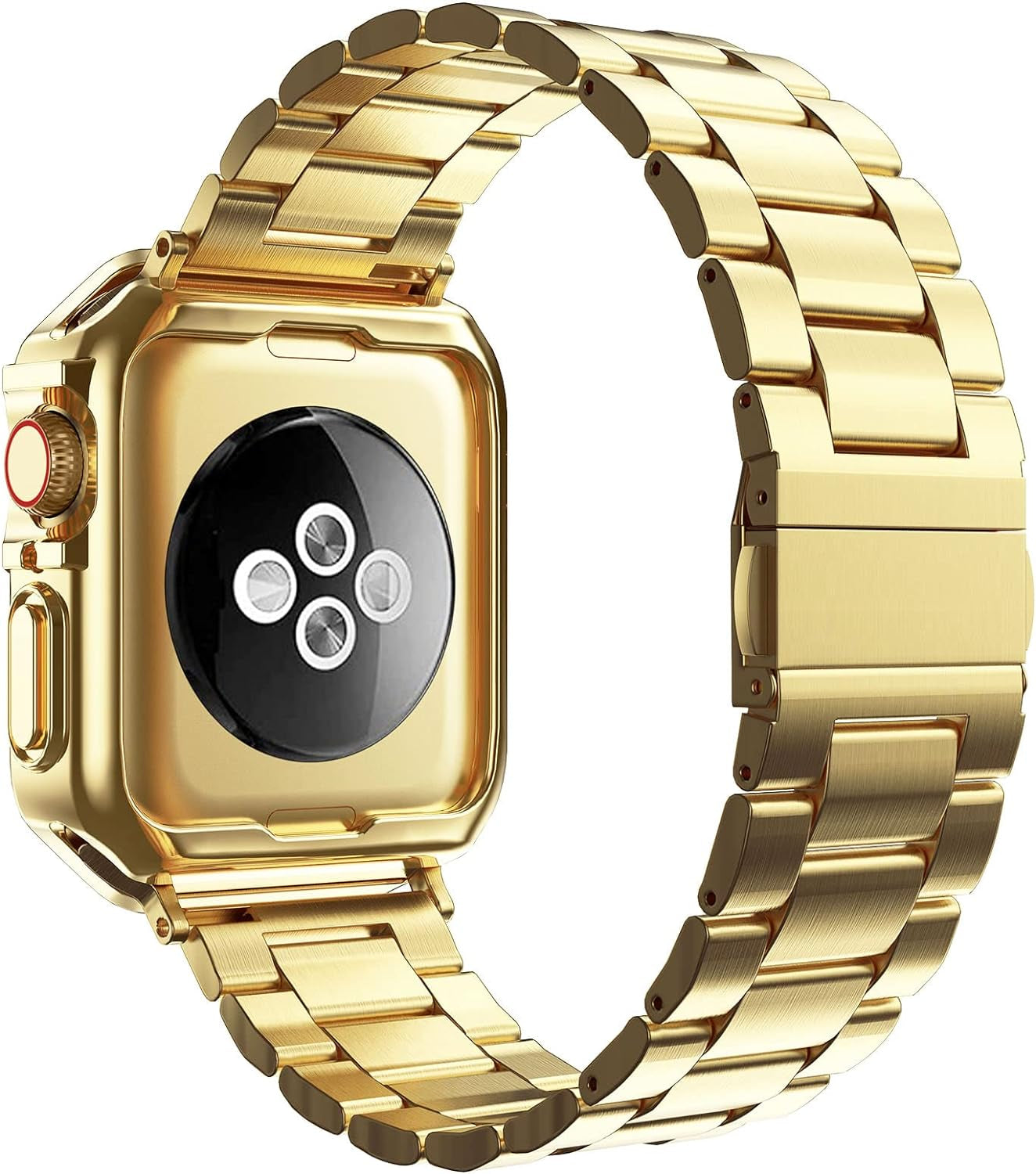 Compatible with Apple Watch Band and Case, Stainless Steel Metal Chain with TPU Cover, Smart-Watch Link Bracelet Strap, Wrist-Band for I-Watch Ultra Ultra2 Series 9 8 7 6 5 4 3 2 1 SE